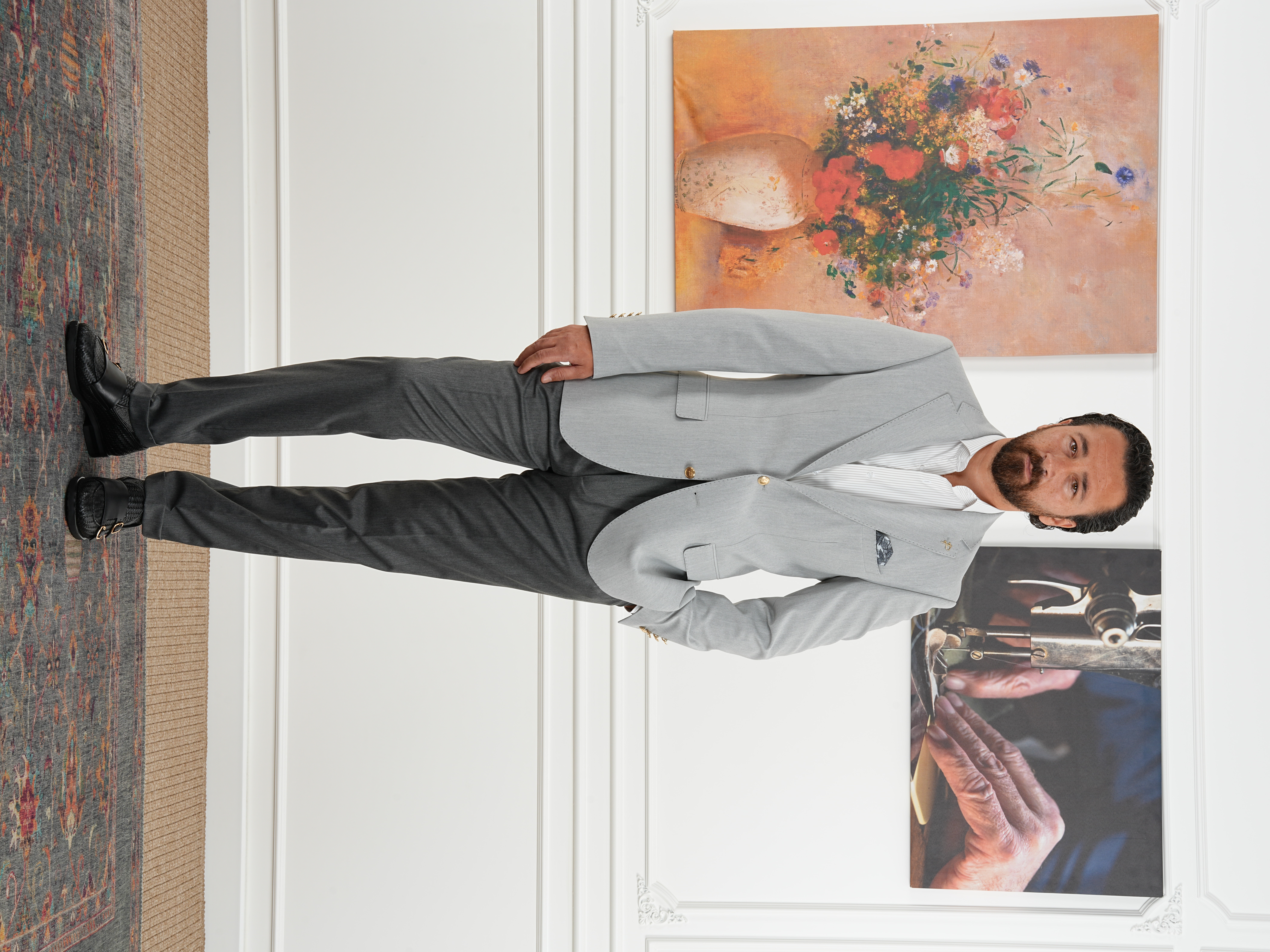 Premium İtalyan Stil Slim Fit Erkek Punto Dikişli Yarım Astarlı Ceket - Açık gri