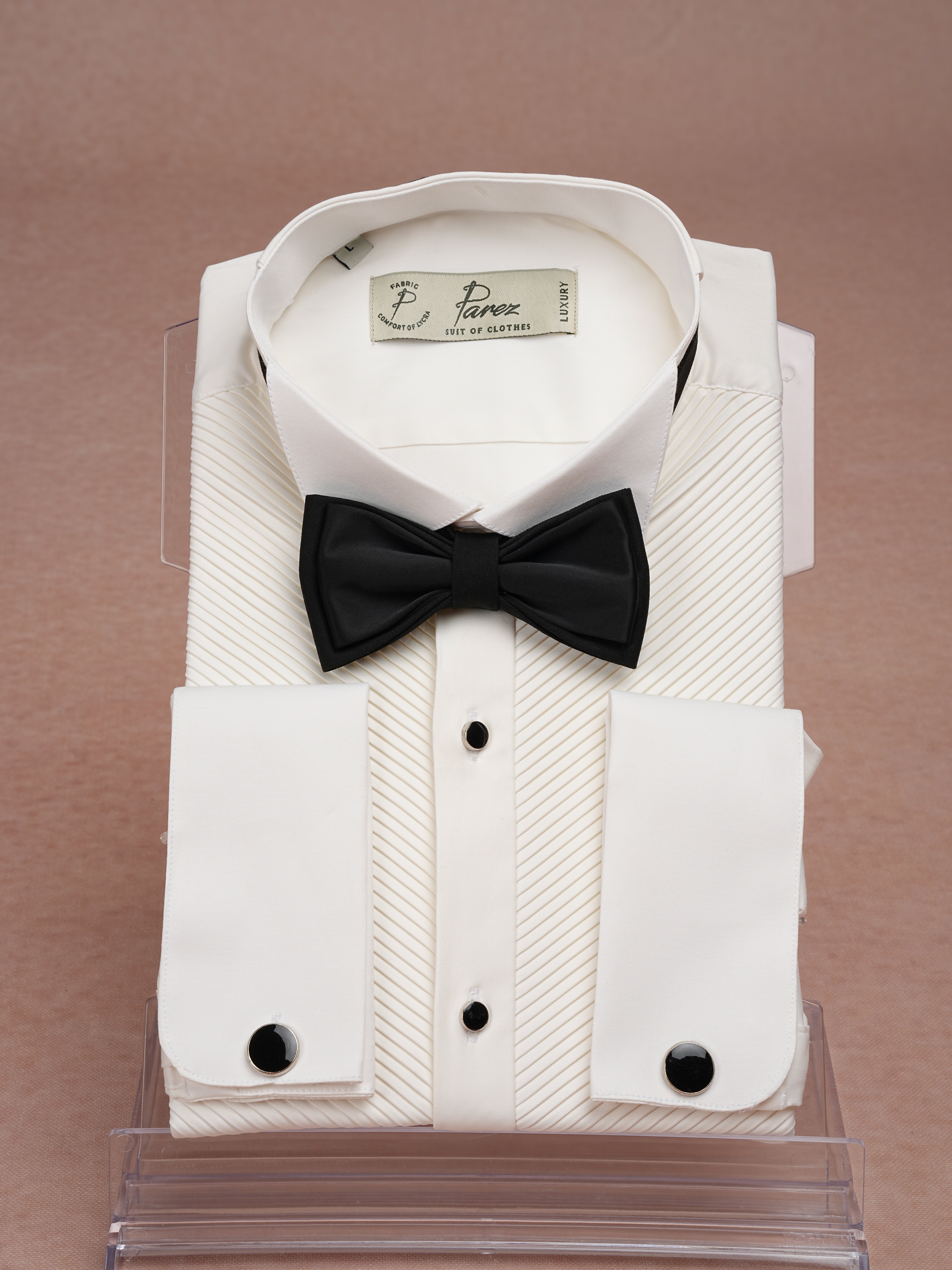 Erkek Premıum Slim Fit Pliseli Damatlık Gömlek - Ekru