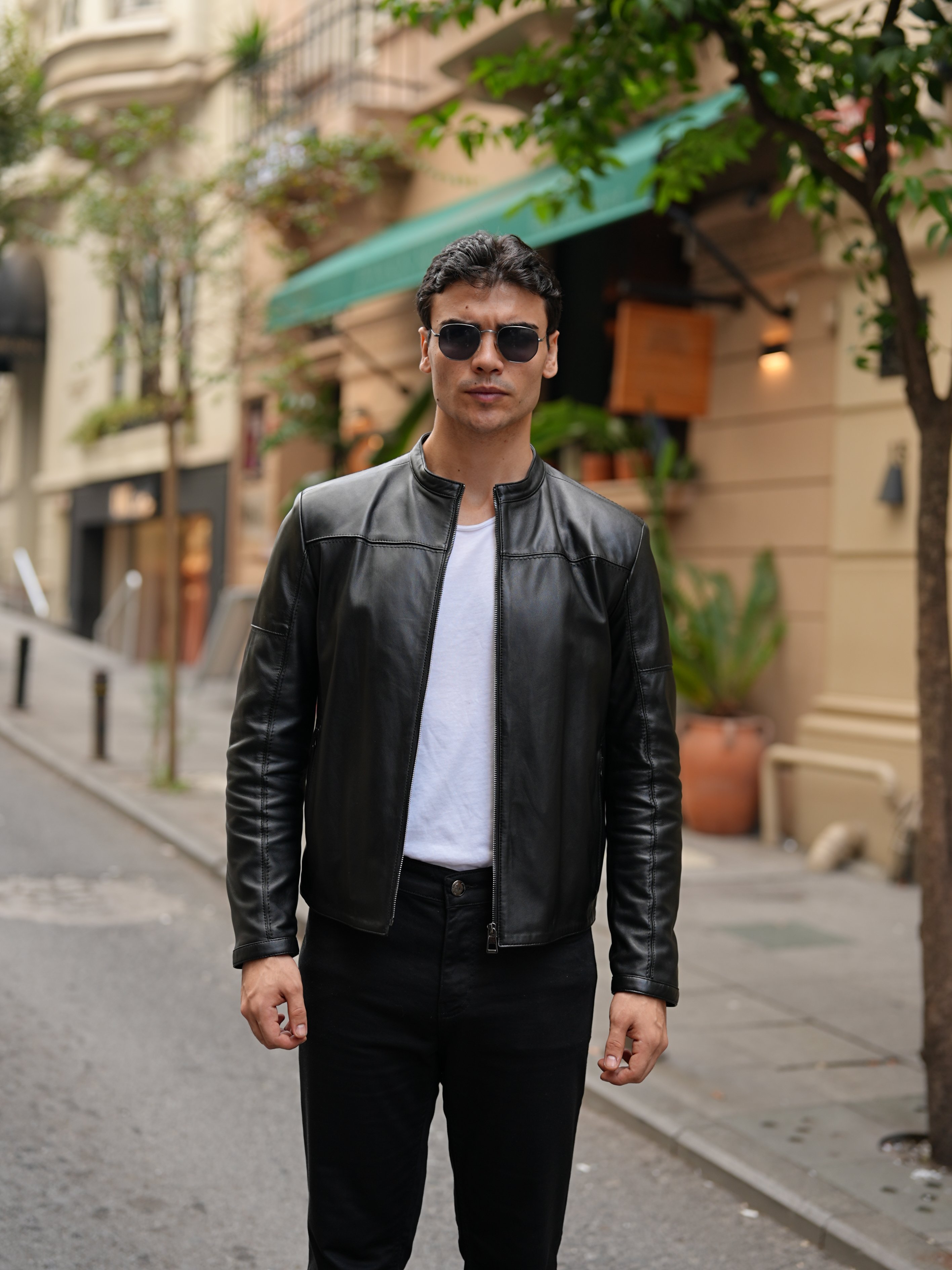 Erkek Standart Fit %100 Hakiki Kuzu Deri Mont-Siyah - Siyah