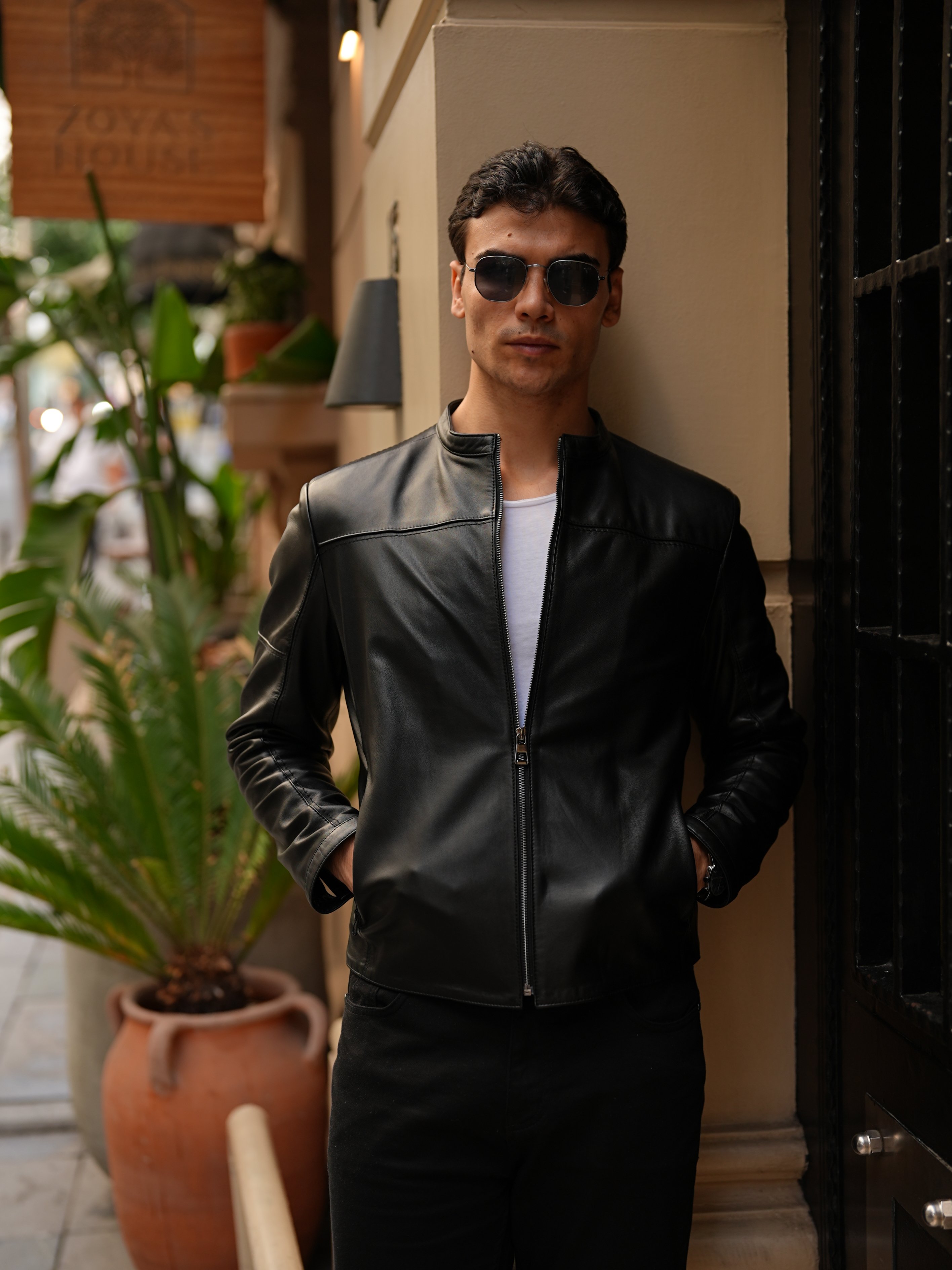 Erkek Standart Fit %100 Hakiki Kuzu Deri Mont-Siyah - Siyah