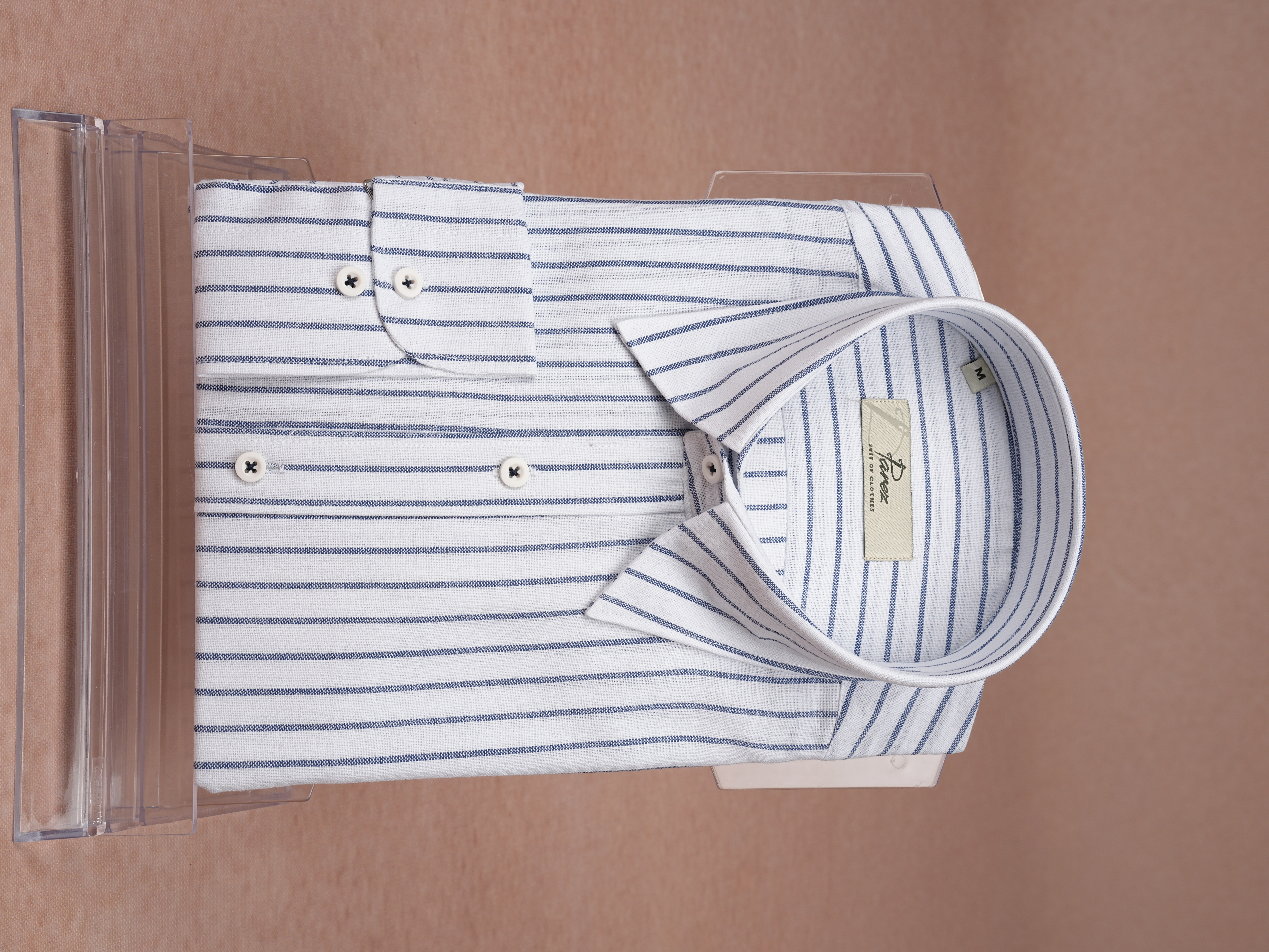 Erkek Premium Regular Fit Çizgili Keten Gömlek - Mavi