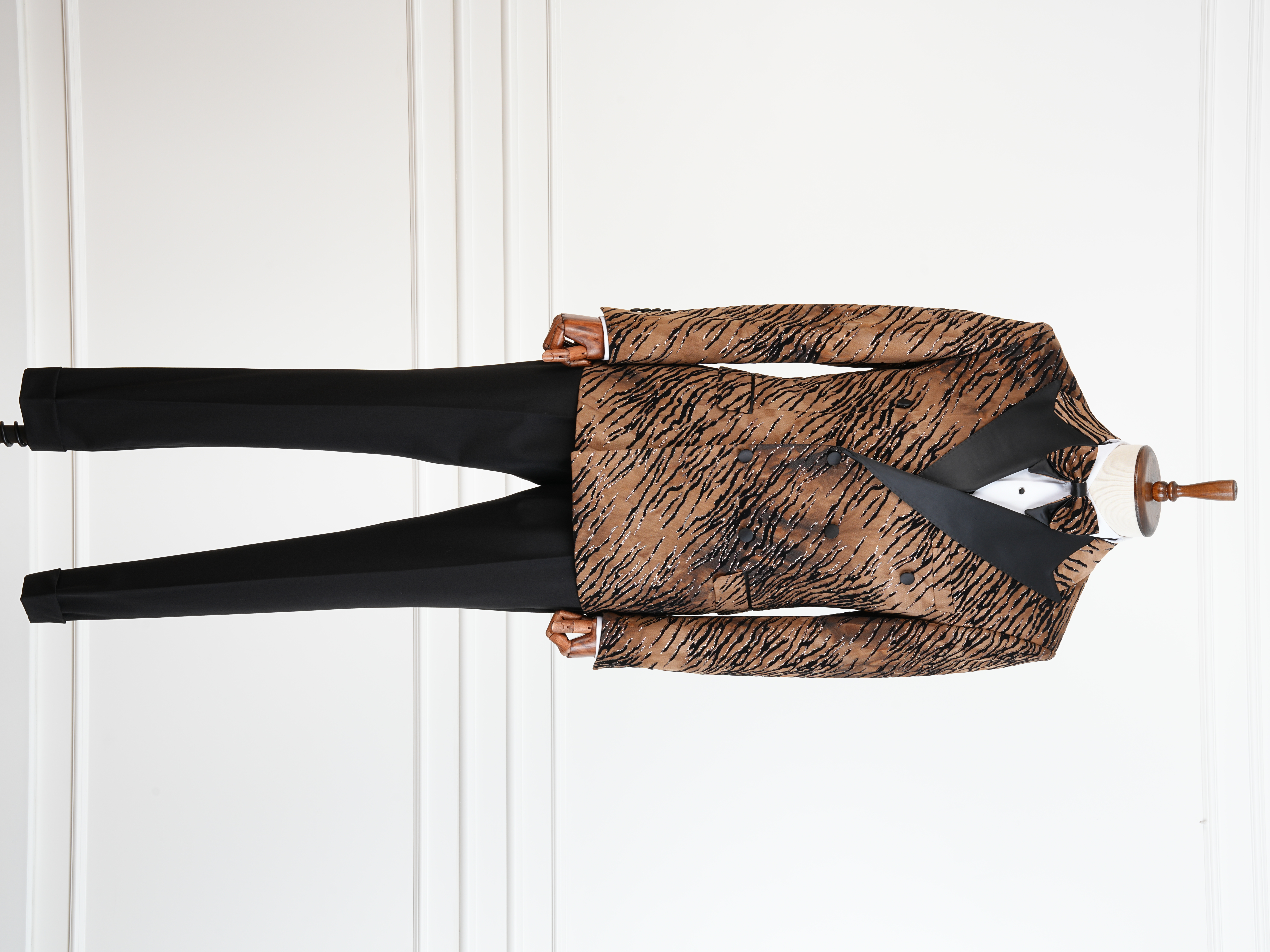 Erkek Slim Fit İtalyan Stil Desenli Damatlık Smokin - Kahve