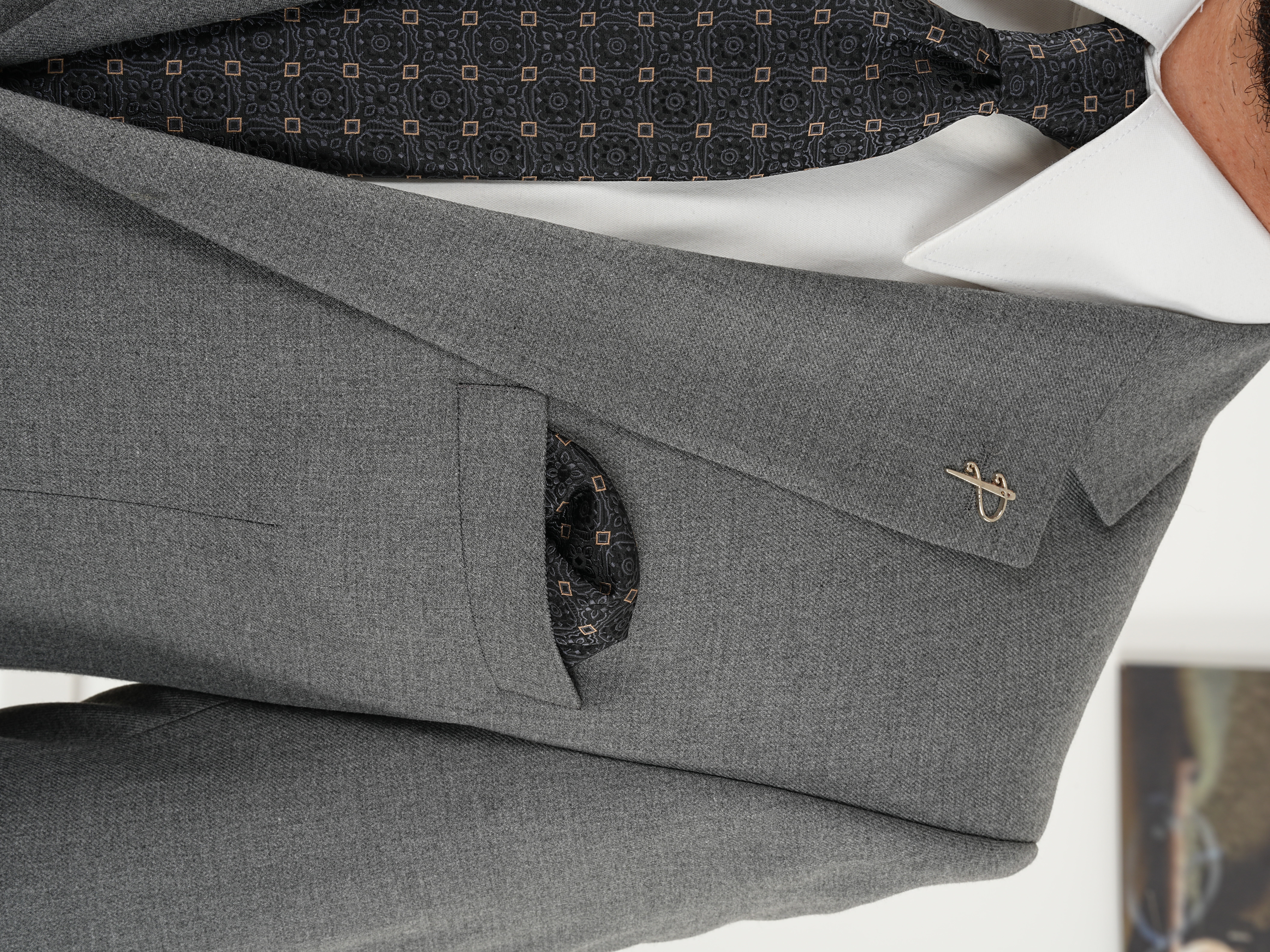 Erkek Slim Fit İtalyan Stil Kruvaze Takım Elbise Ceket Pantolon - Gri