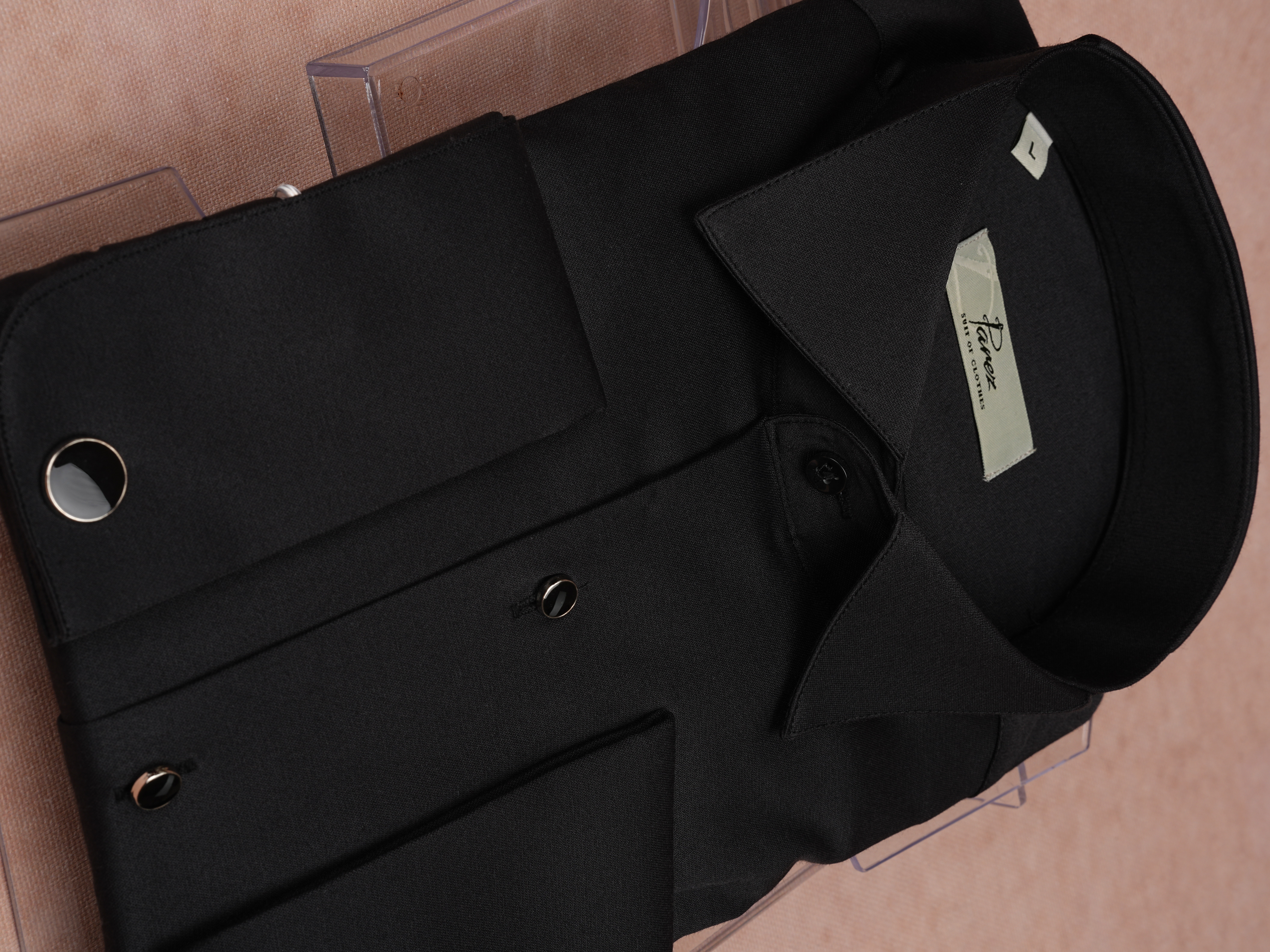 Erkek Premıum Slim Fit Damatlık Taşlı Ata Yaka Gömlek - Siyah