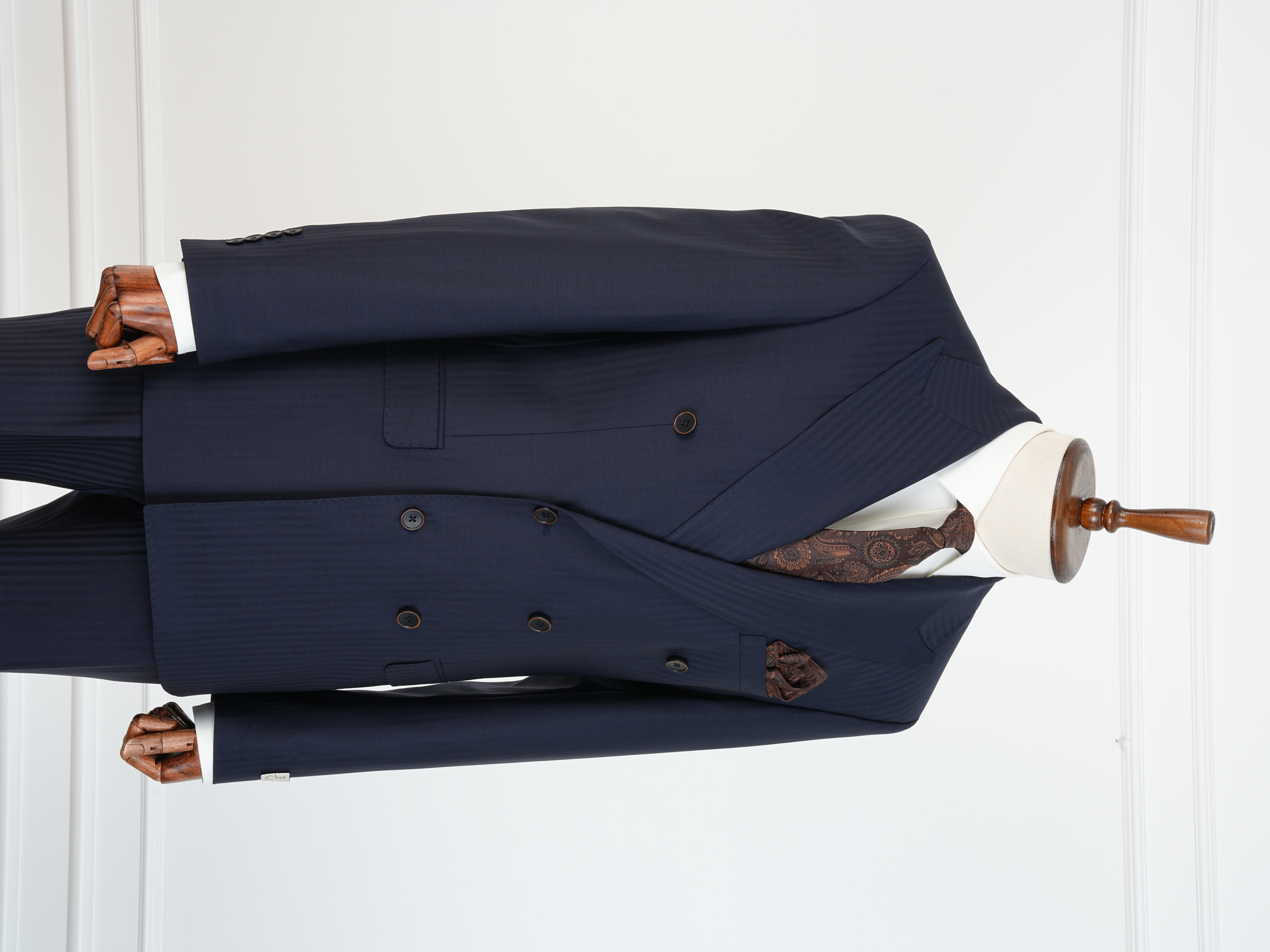 Premium Yünlü Erkek Kruvaze Takım Elbise Slim Fit İtalyan Stil Ceket Pantolon - Lacivert