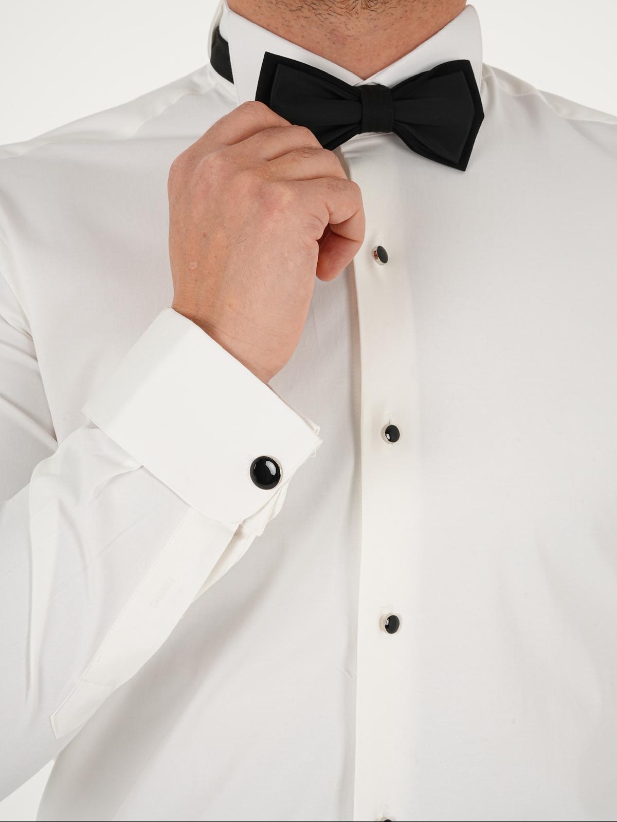 Erkek Premıum Slim Fit Damatlık Ata Yaka Gömlek - Beyaz