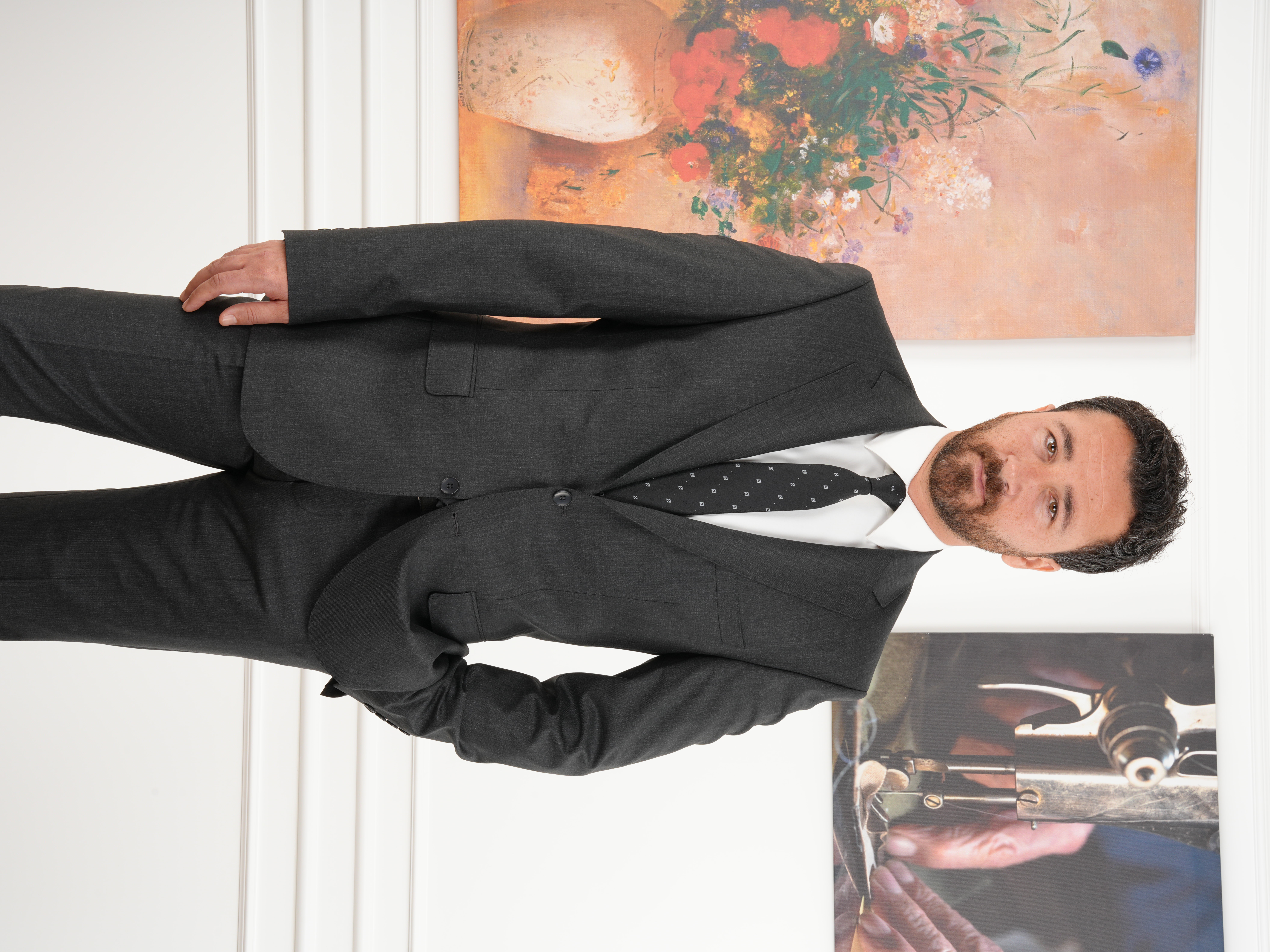 Erkek Regular İtalyan Stil Yünlü Mono Yaka Takım Elbise Ceket Pantolon - Antrasit