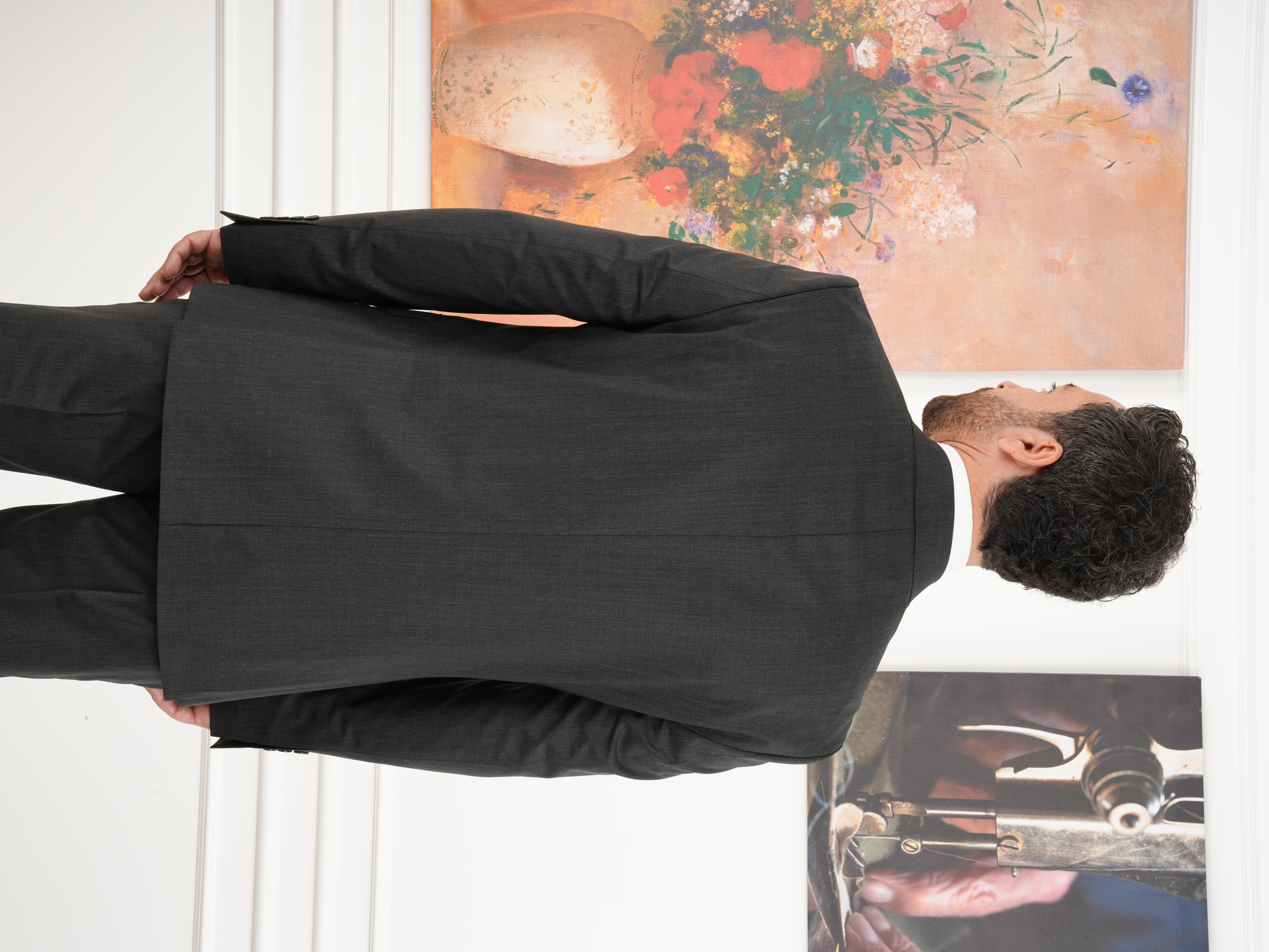 Erkek Regular İtalyan Stil Yünlü Mono Yaka Takım Elbise Ceket Pantolon - Antrasit