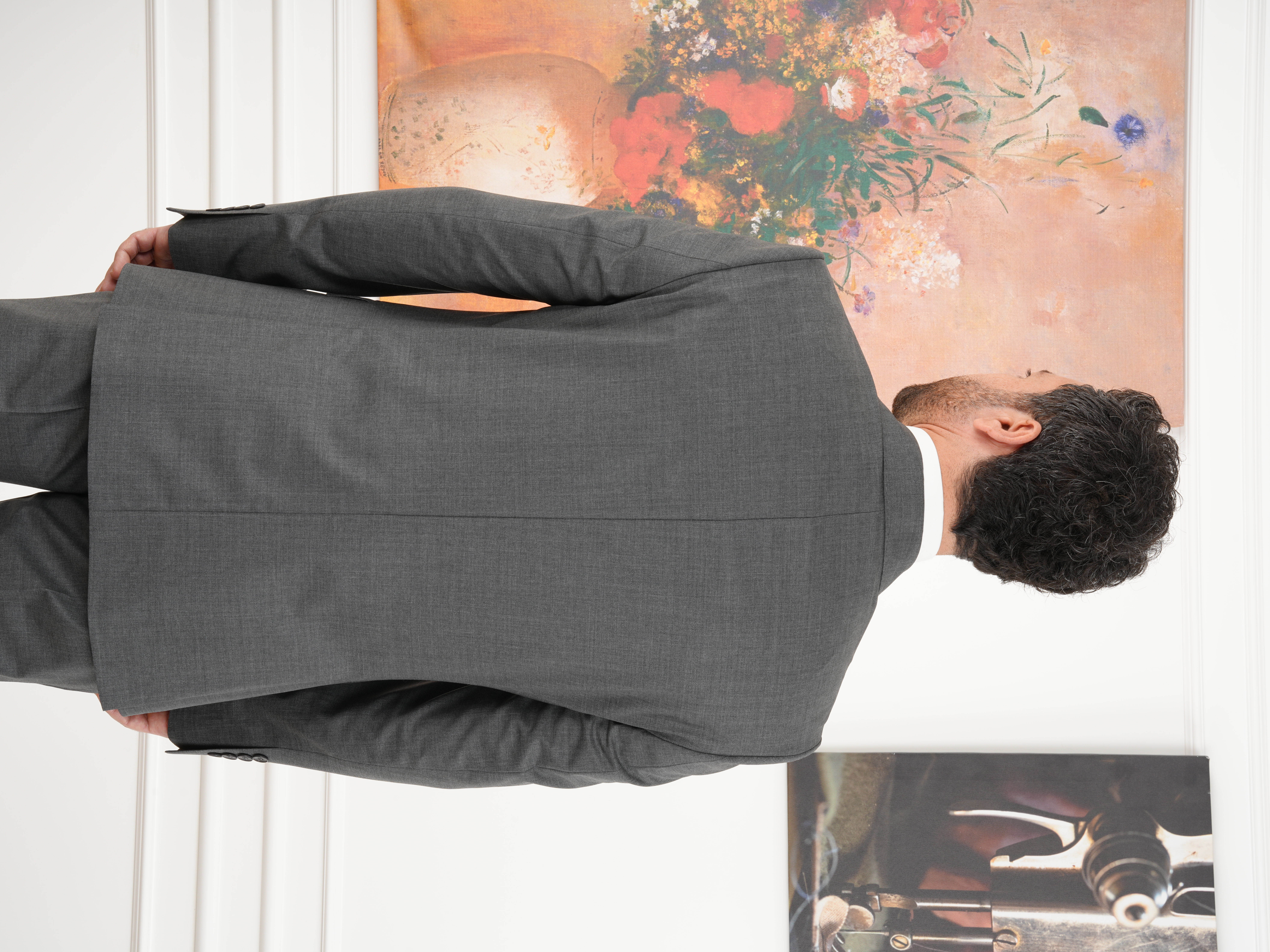 Erkek Regular İtalyan Stil Yünlü Mono Yaka Takım Elbise Ceket Pantolon - Gri