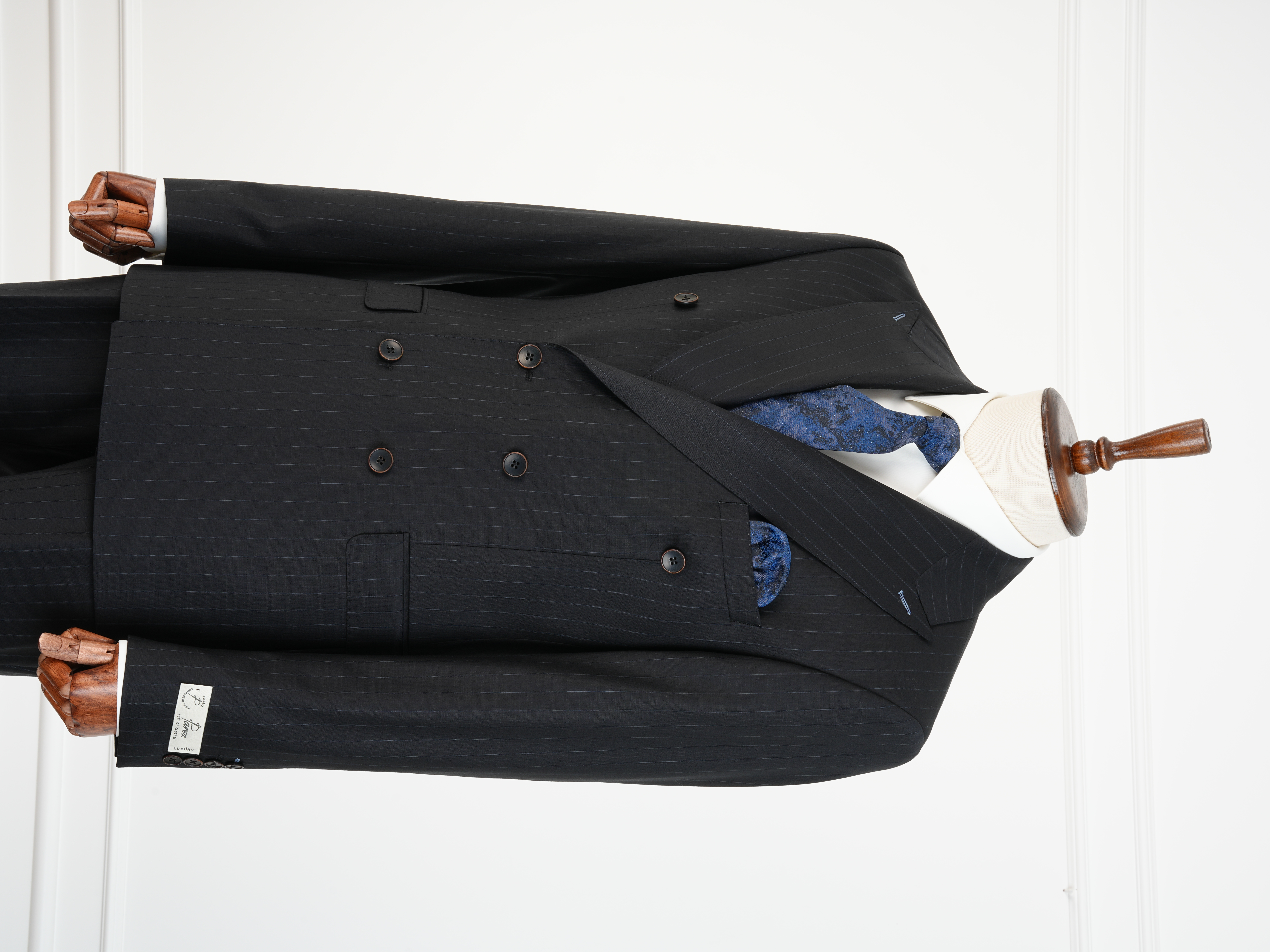 Premium Yünlü Erkek Kruvaze Takım Elbise Slim Fit İtalyan Stil Ceket Pantolon - Siyah