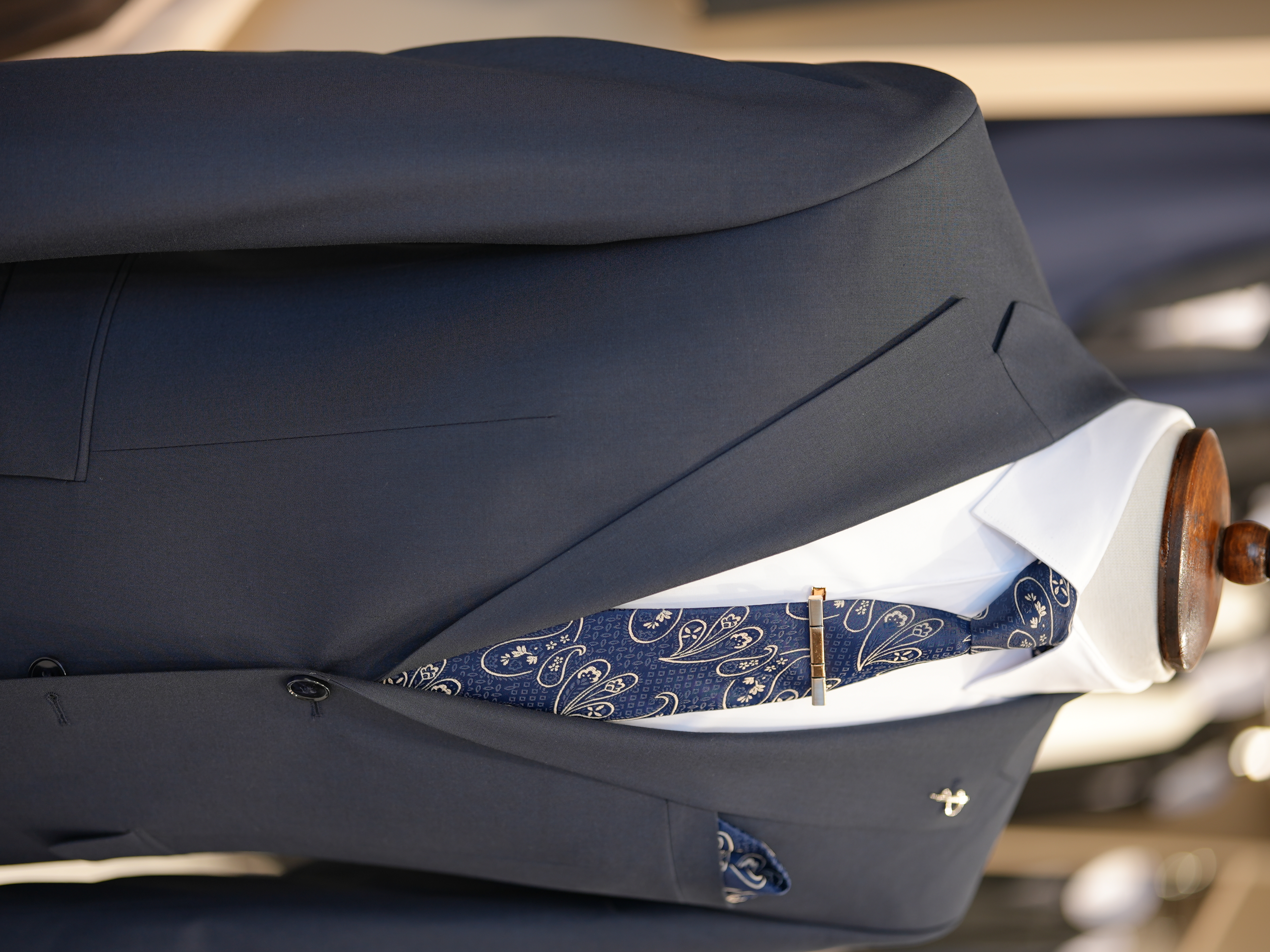 Erkek Slim Fit İtalyan Stil Mono Yaka  Kruvaze Takım Elbise - Ceket Pantolon - Lacivert