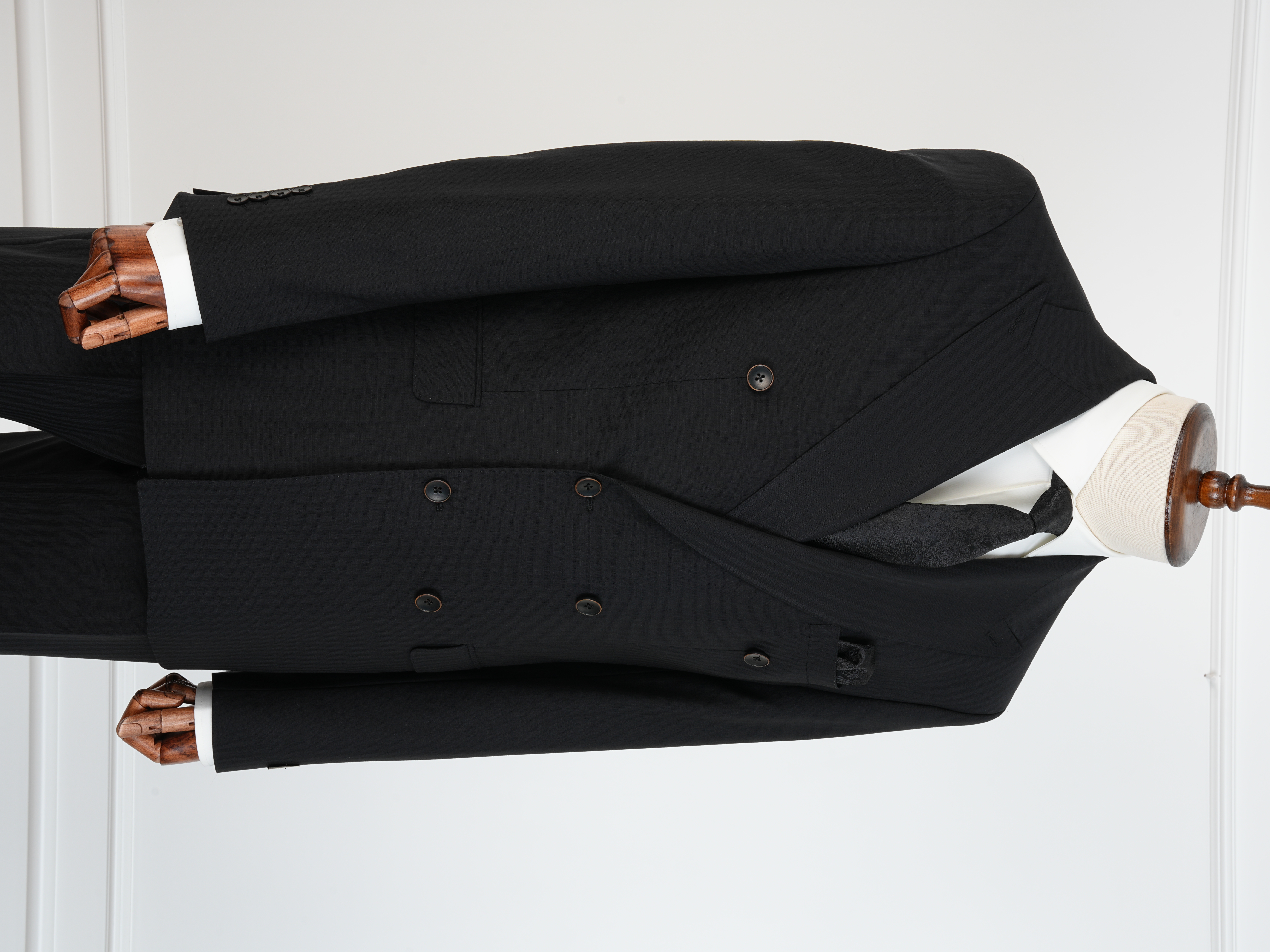 Premium Yünlü Erkek Kruvaze Takım Elbise Slim Fit İtalyan Stil Ceket Pantolon - Siyah