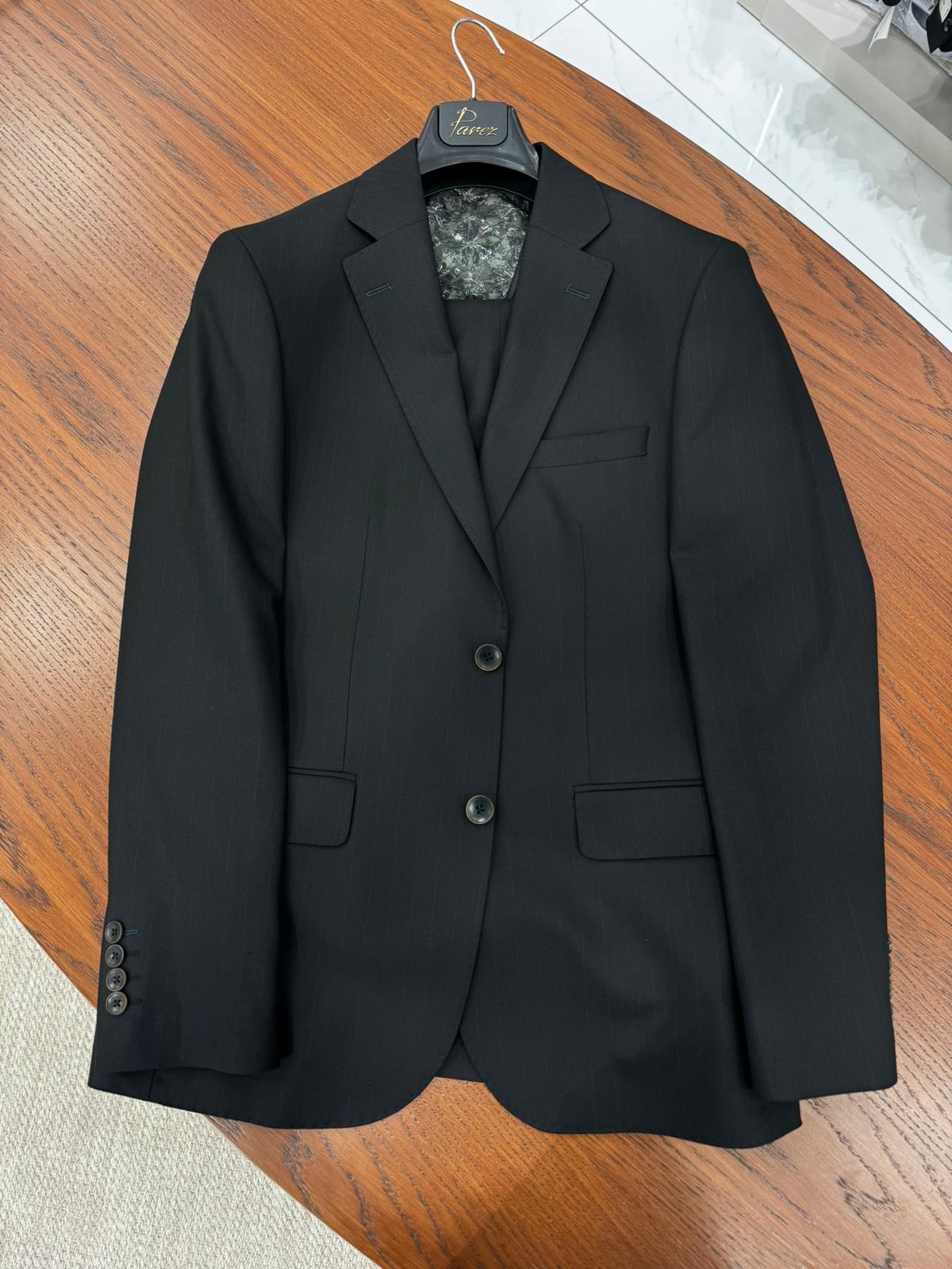 Pantaloni da giacca premium da uomo con colletto mono a righe, vestibilità slim, stile italiano, con cuciture a punto, color crema