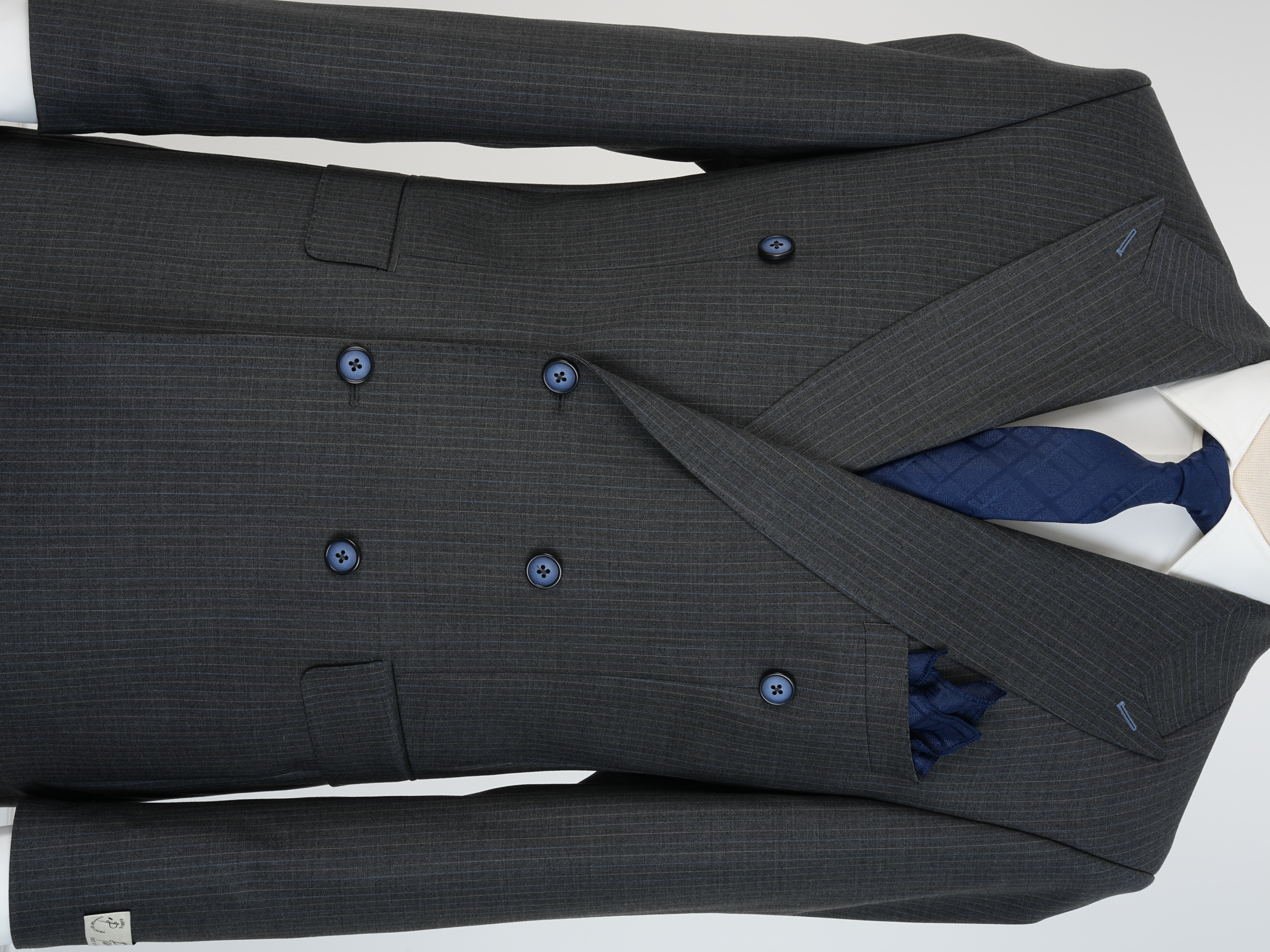 Yünlü Kruvaze Takım Elbise Slim Fit İtalyan Stil Ceket Pantolon - Füme