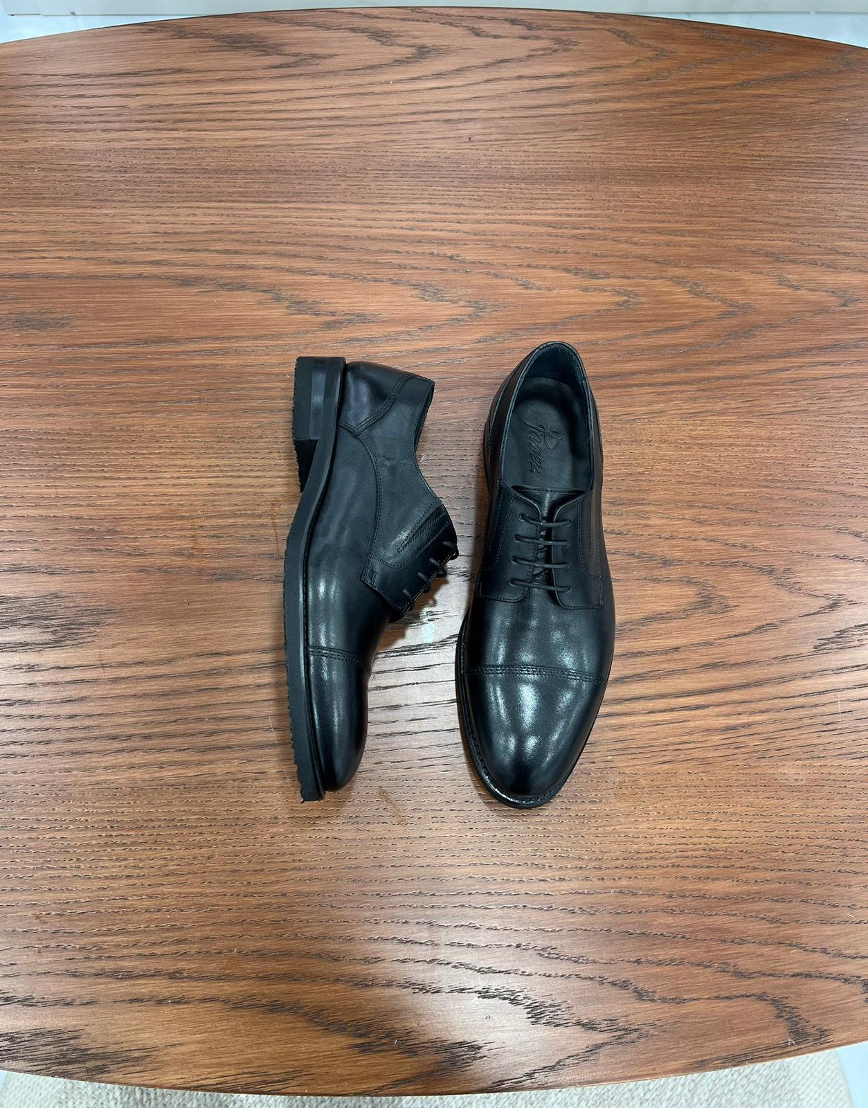 Erkek Premium Deri Dana İç Astar Özel Hafif Eva Taban Bağcıklı Ayakkabı - Siyah