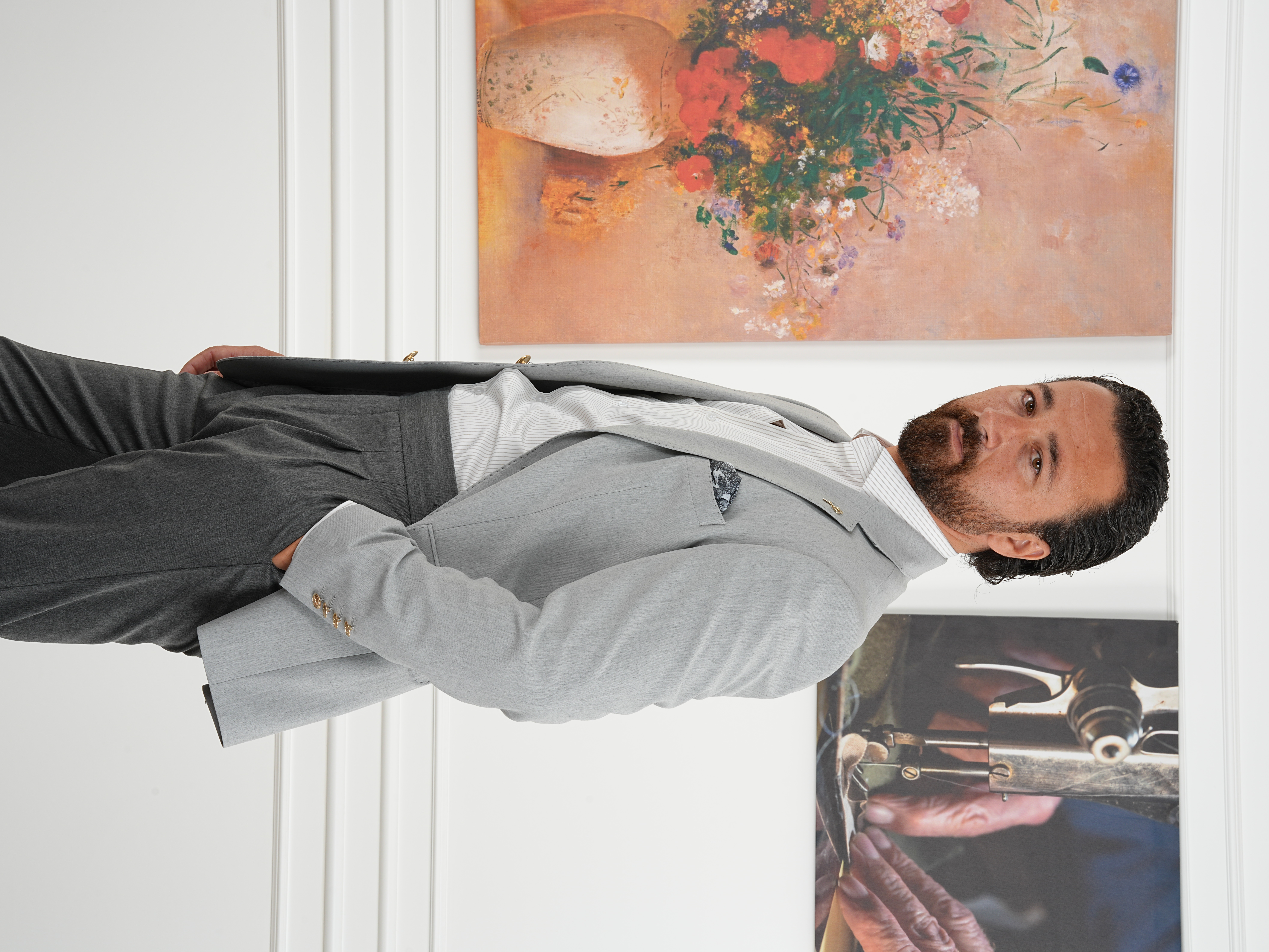 Premium İtalyan Stil Slim Fit Erkek Punto Dikişli Yarım Astarlı Ceket - Açık gri