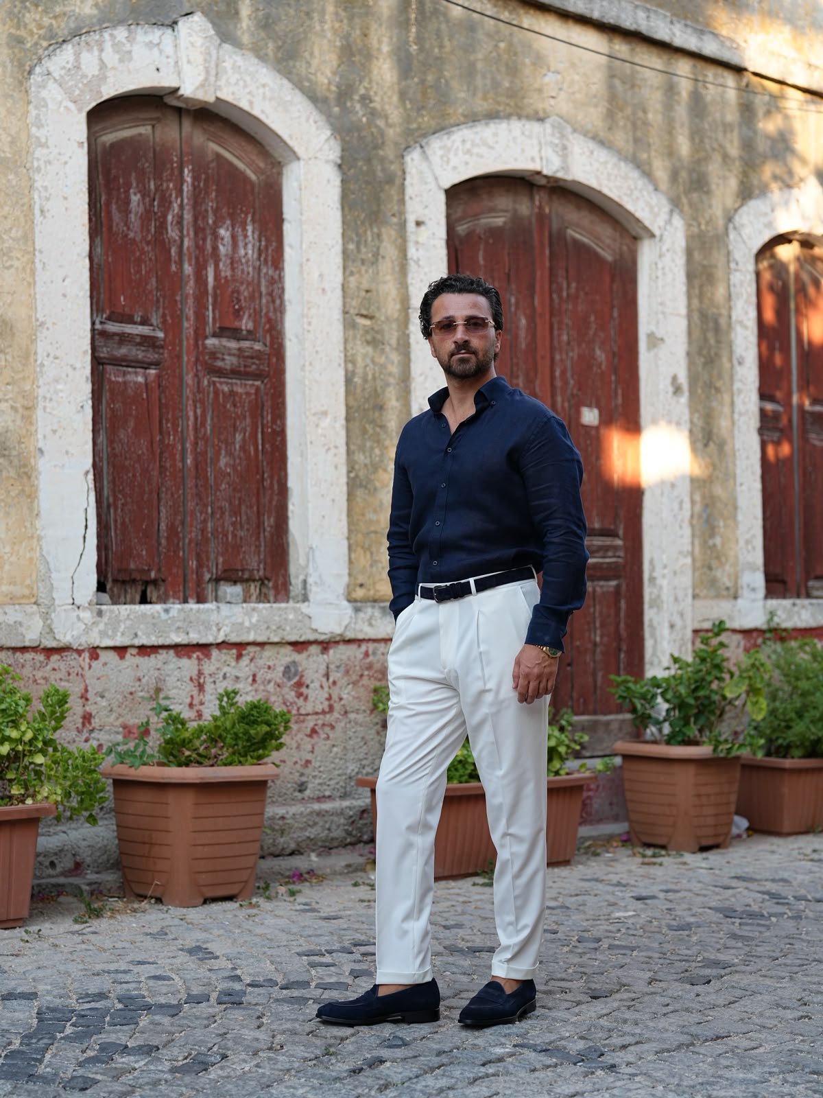 İtalyan Stil Regular Fit Pileli Yüksel Bel Erkek Pantolon - Beyaz
