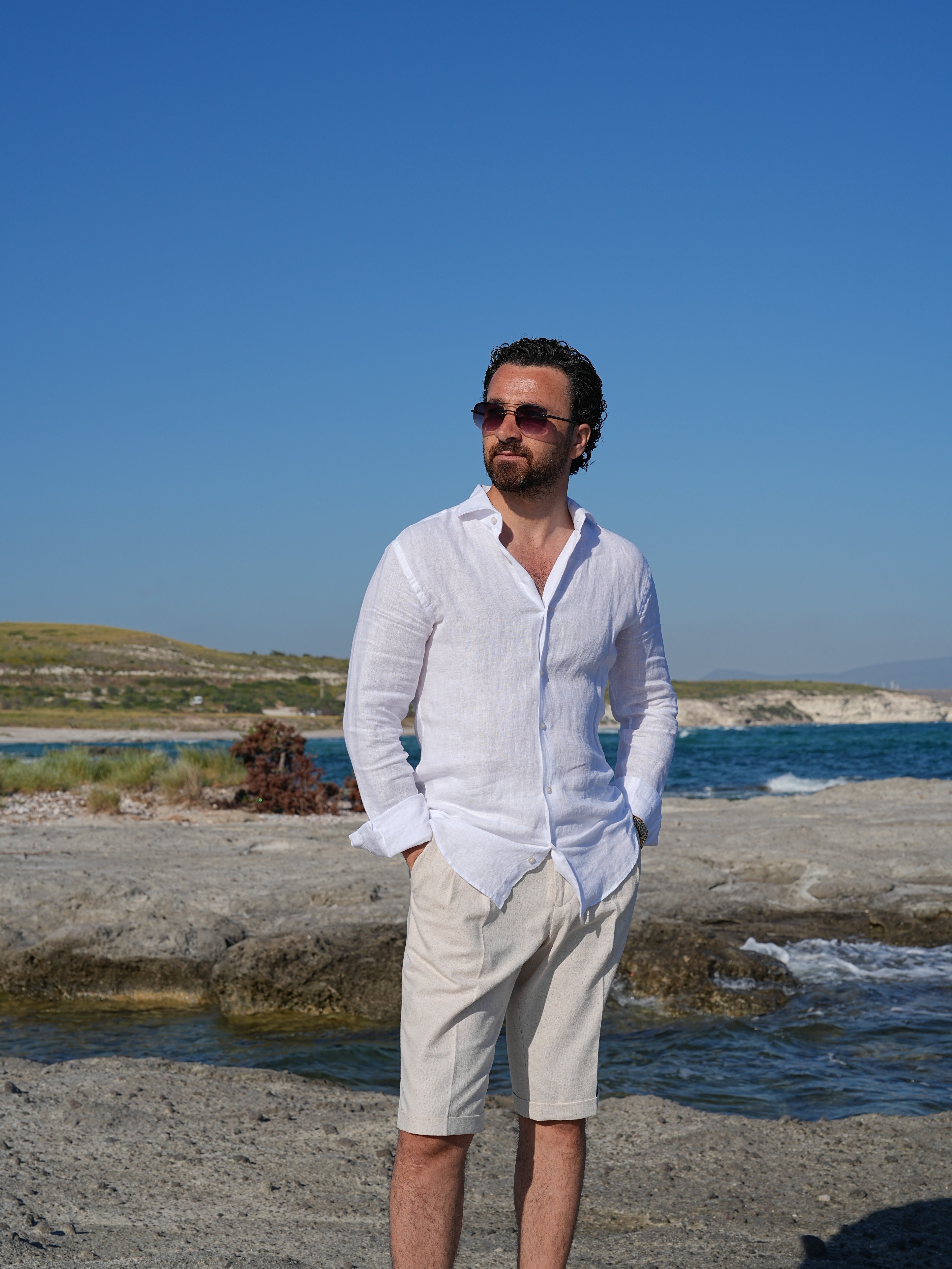 PAREZ Keten Gömlek Modern Fit - Beyaz