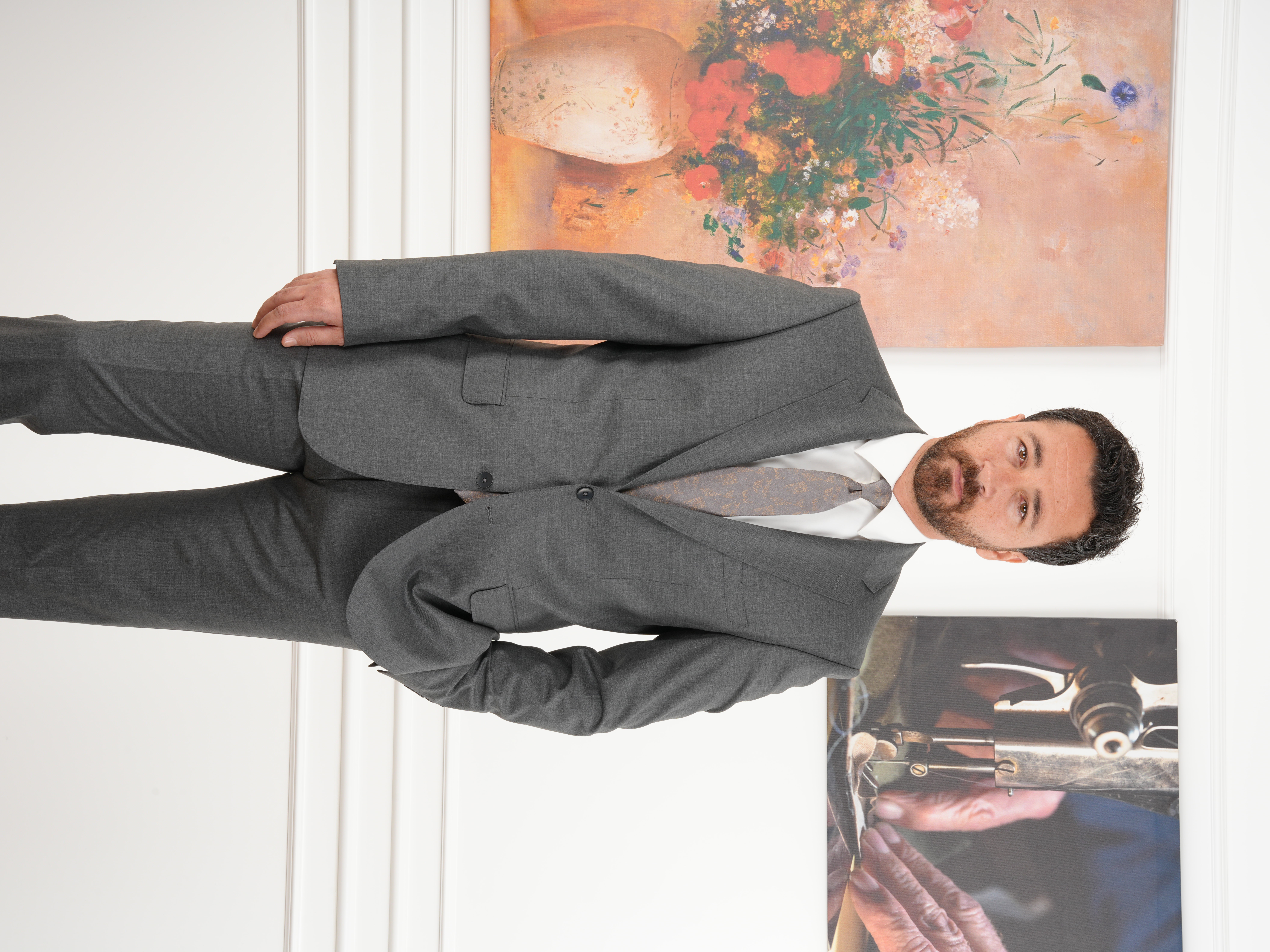 Erkek Regular İtalyan Stil Yünlü Mono Yaka Takım Elbise Ceket Pantolon - Füme