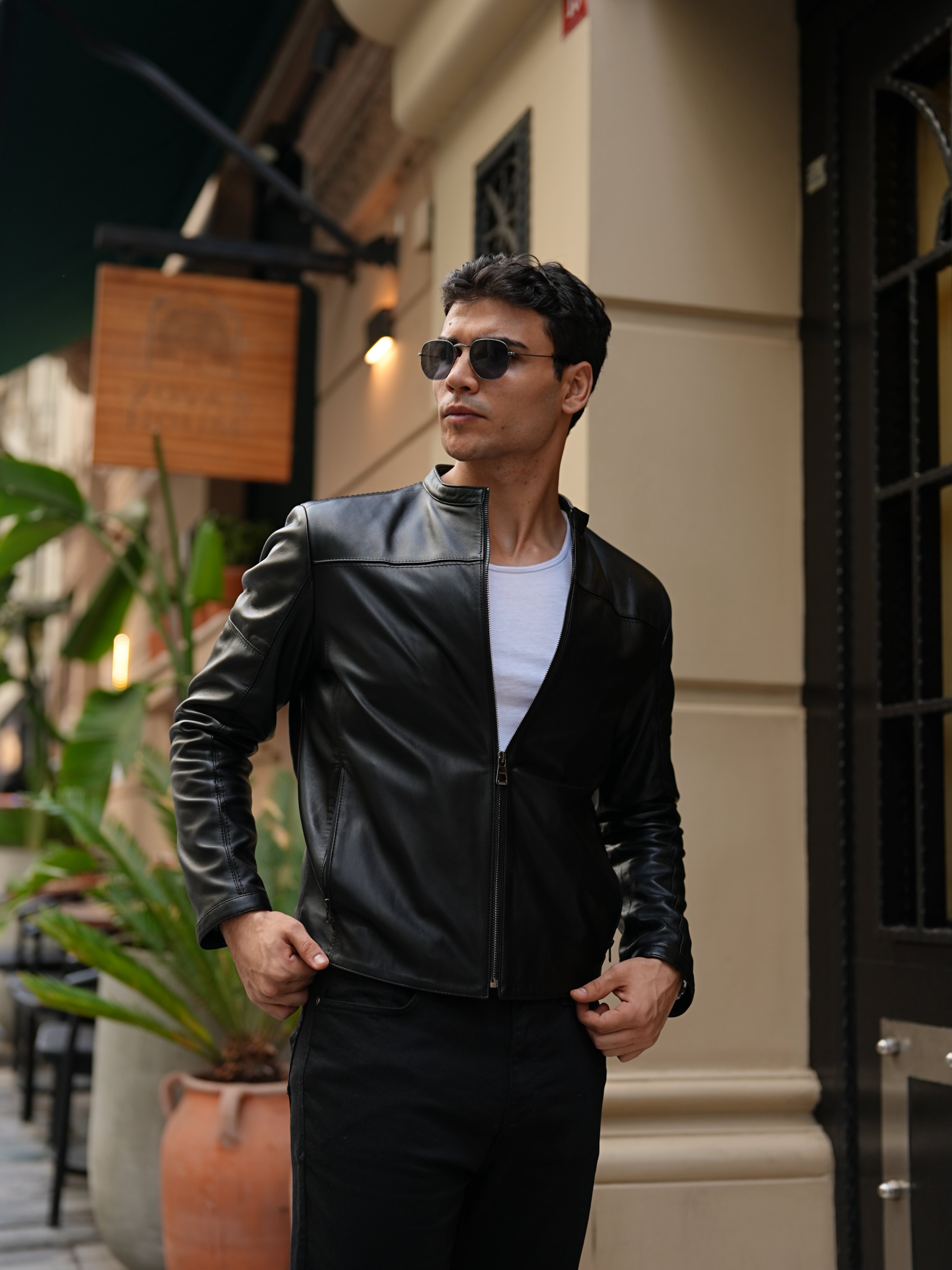 Erkek Standart Fit %100 Hakiki Kuzu Deri Mont-Siyah - Siyah