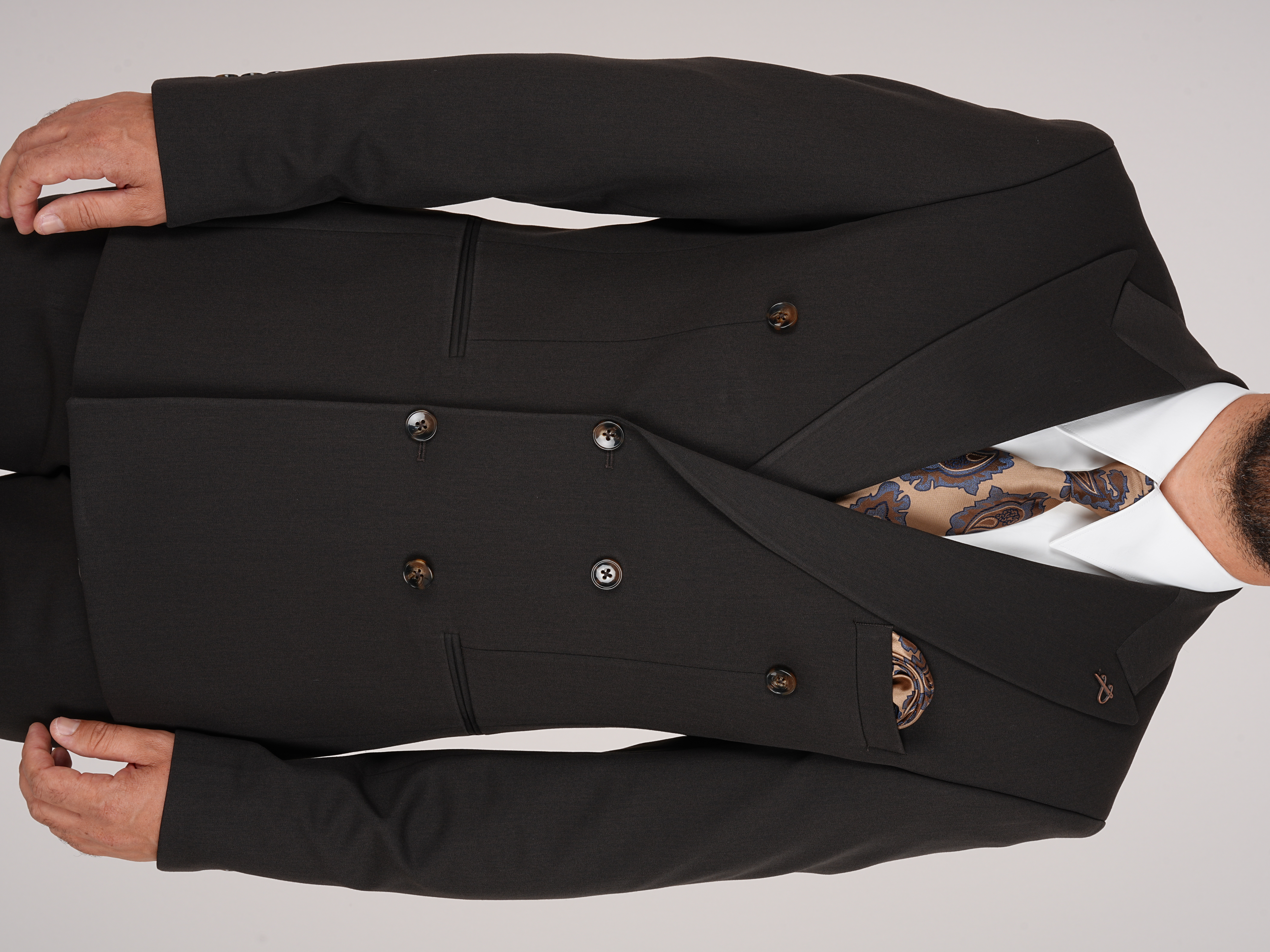 Erkek Kruvaze Takım Elbise Slim Fit İtalyan Stil Ceket Pantolon - Acı Kahve
