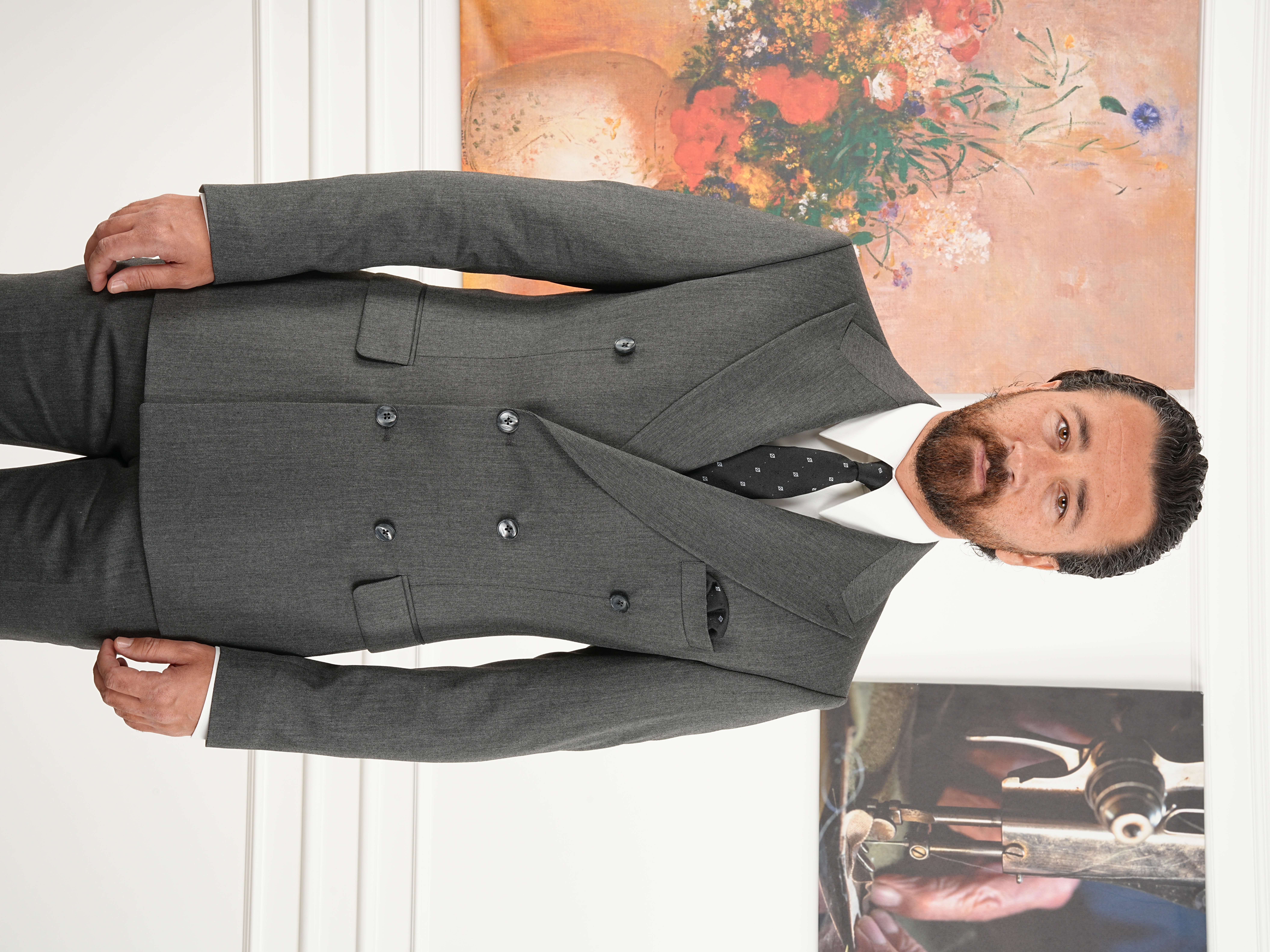 Erkek Slim Fit İtalyan Stil Kruvaze Takım Elbise Ceket Pantolon - Füme