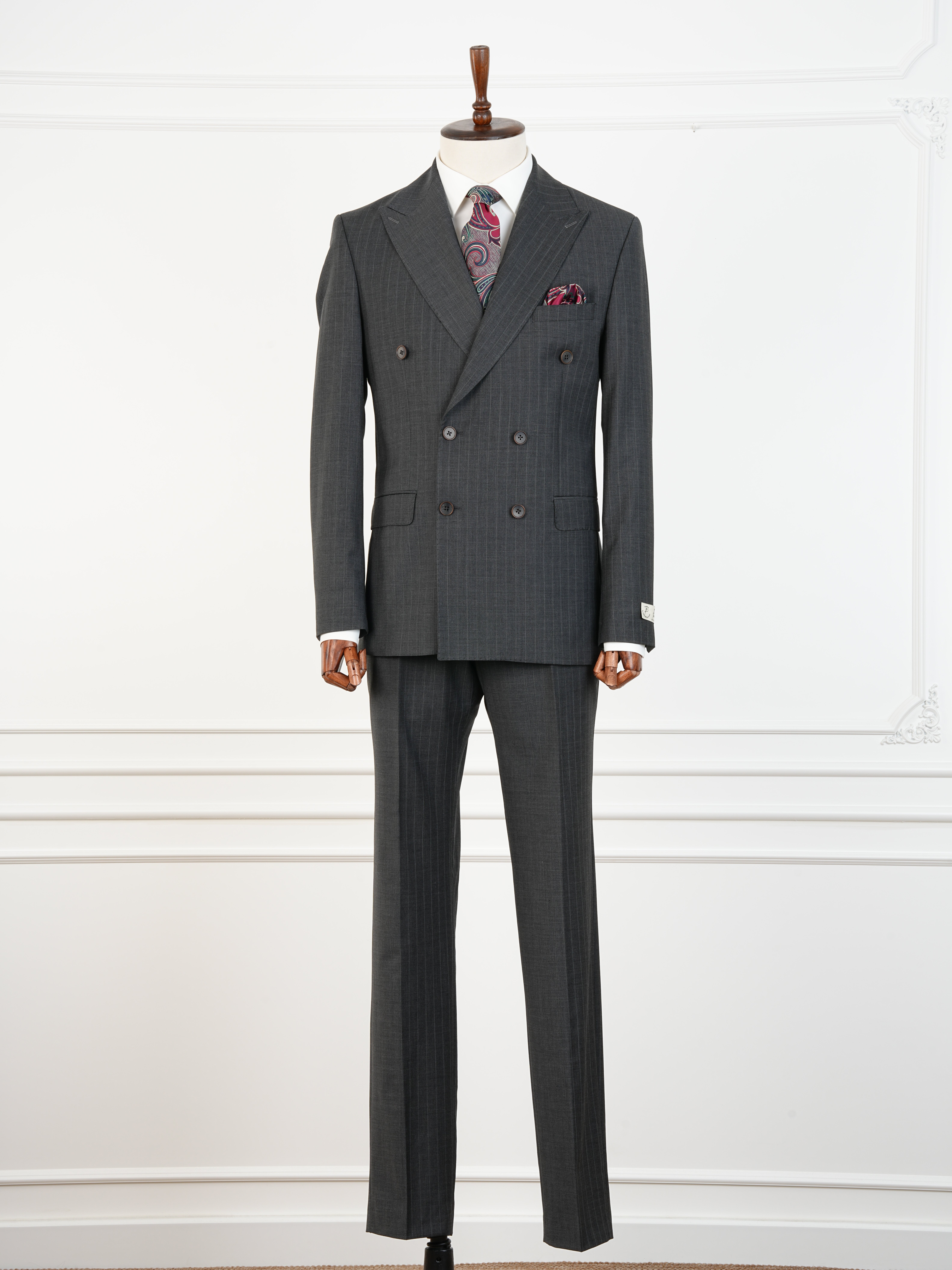 Premium Yünlü Erkek Kruvaze Takım Elbise Slim Fit İtalyan Stil Ceket Pantolon - Gri