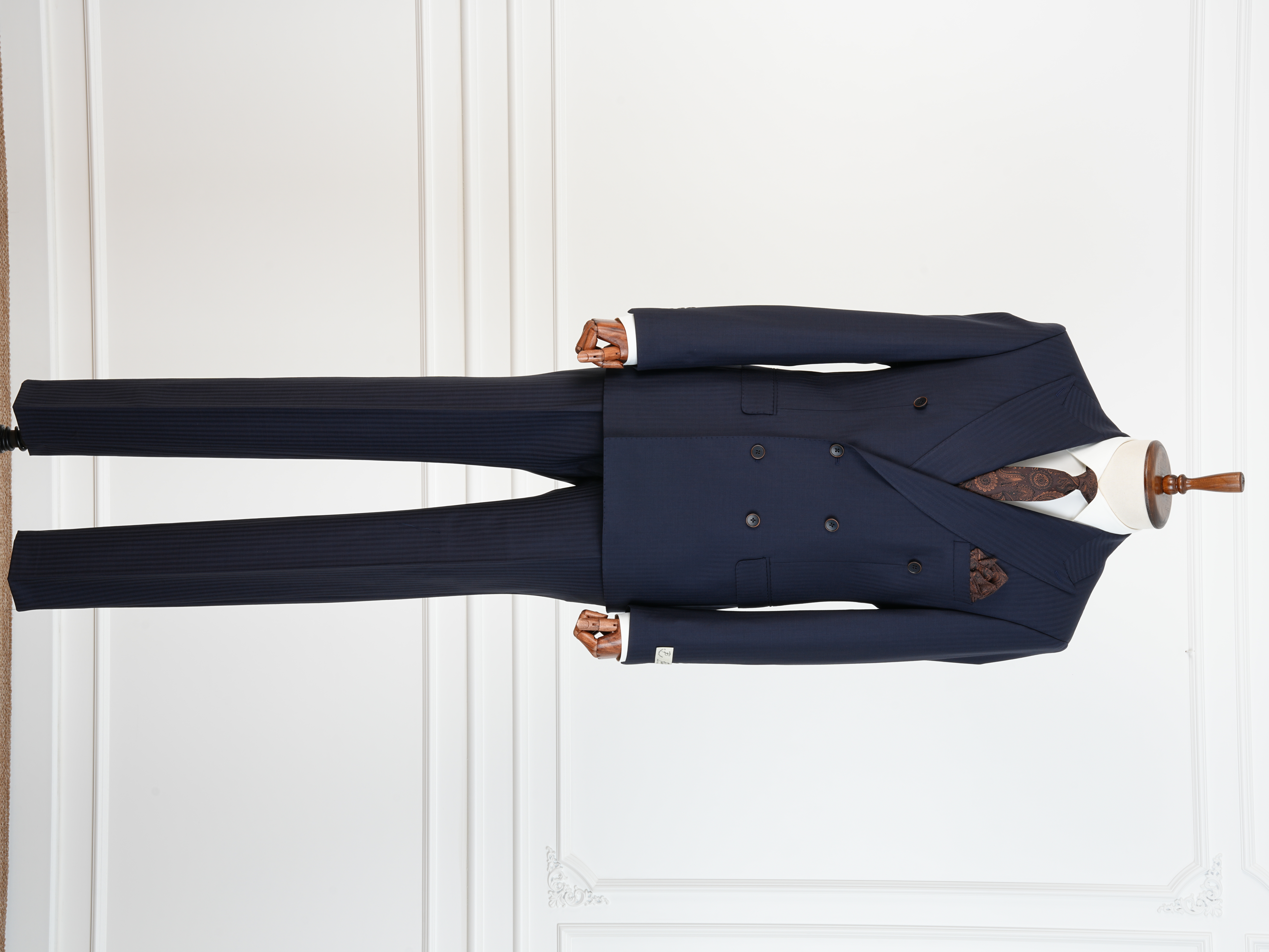 Premium Yünlü Erkek Kruvaze Takım Elbise Slim Fit İtalyan Stil Ceket Pantolon - Lacivert