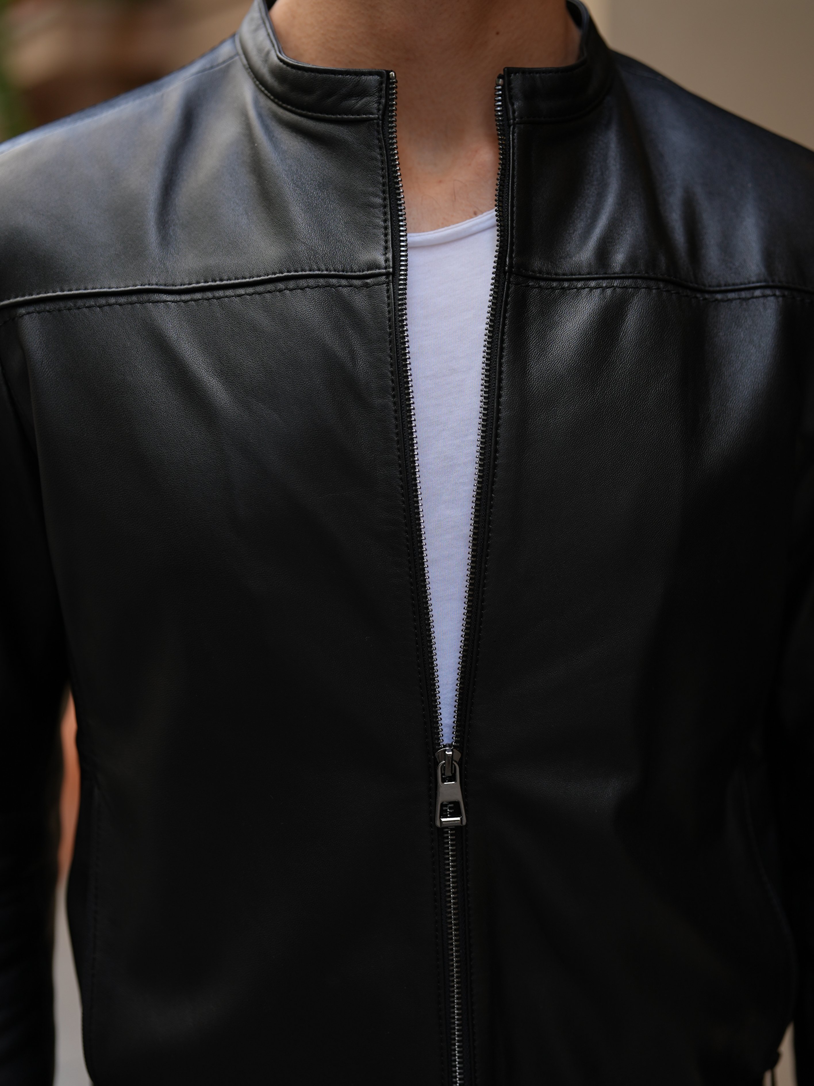 Erkek Standart Fit %100 Hakiki Kuzu Deri Mont-Siyah - Siyah