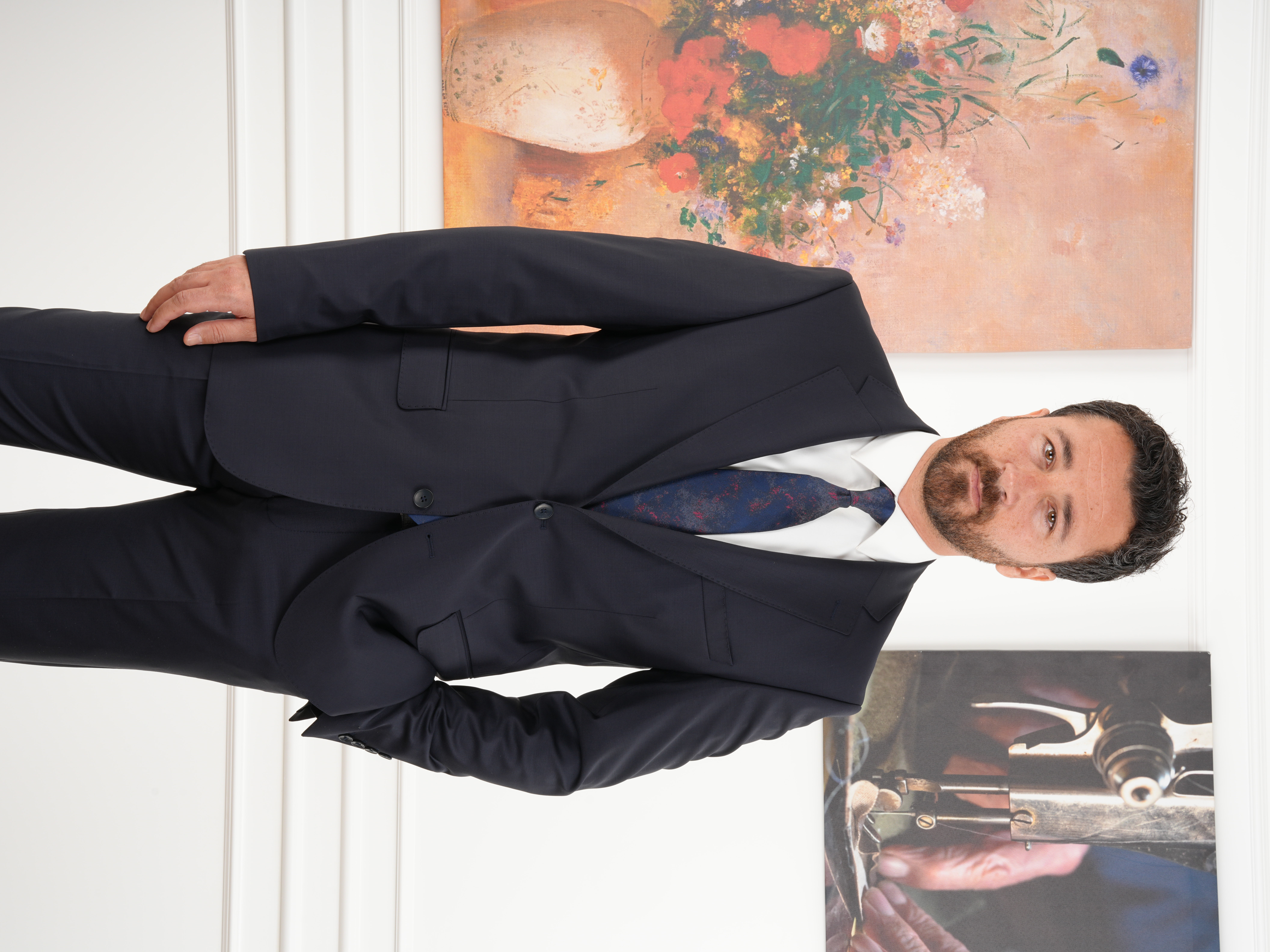 Erkek Regular İtalyan Stil Yünlü Mono Yaka Takım Elbise Ceket Pantolon - Koyu Lacivert