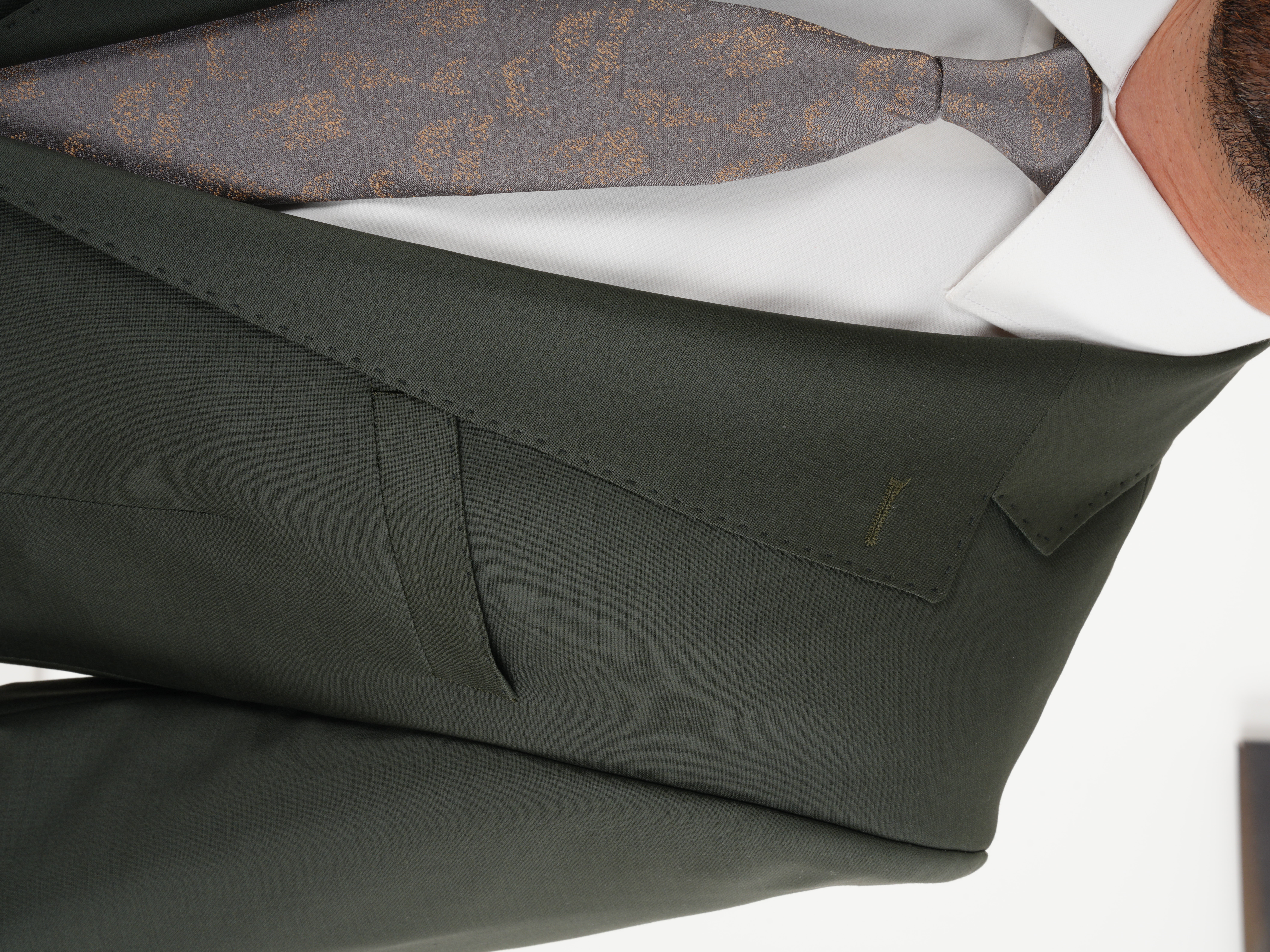 Erkek Regular İtalyan Stil Yünlü Mono Yaka Takım Elbise Ceket Pantolon - Haki