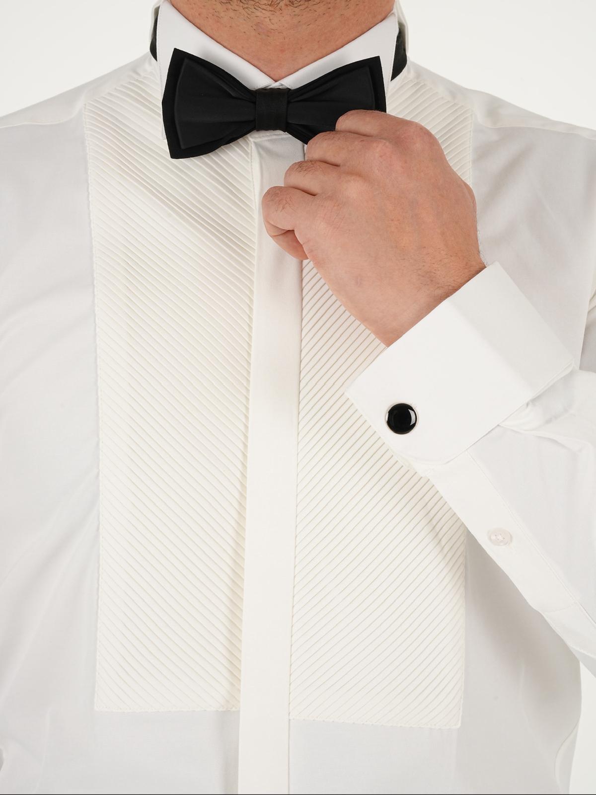 Erkek Premıum Slim Fit Pliseli Damatlık Gömlek - Beyaz