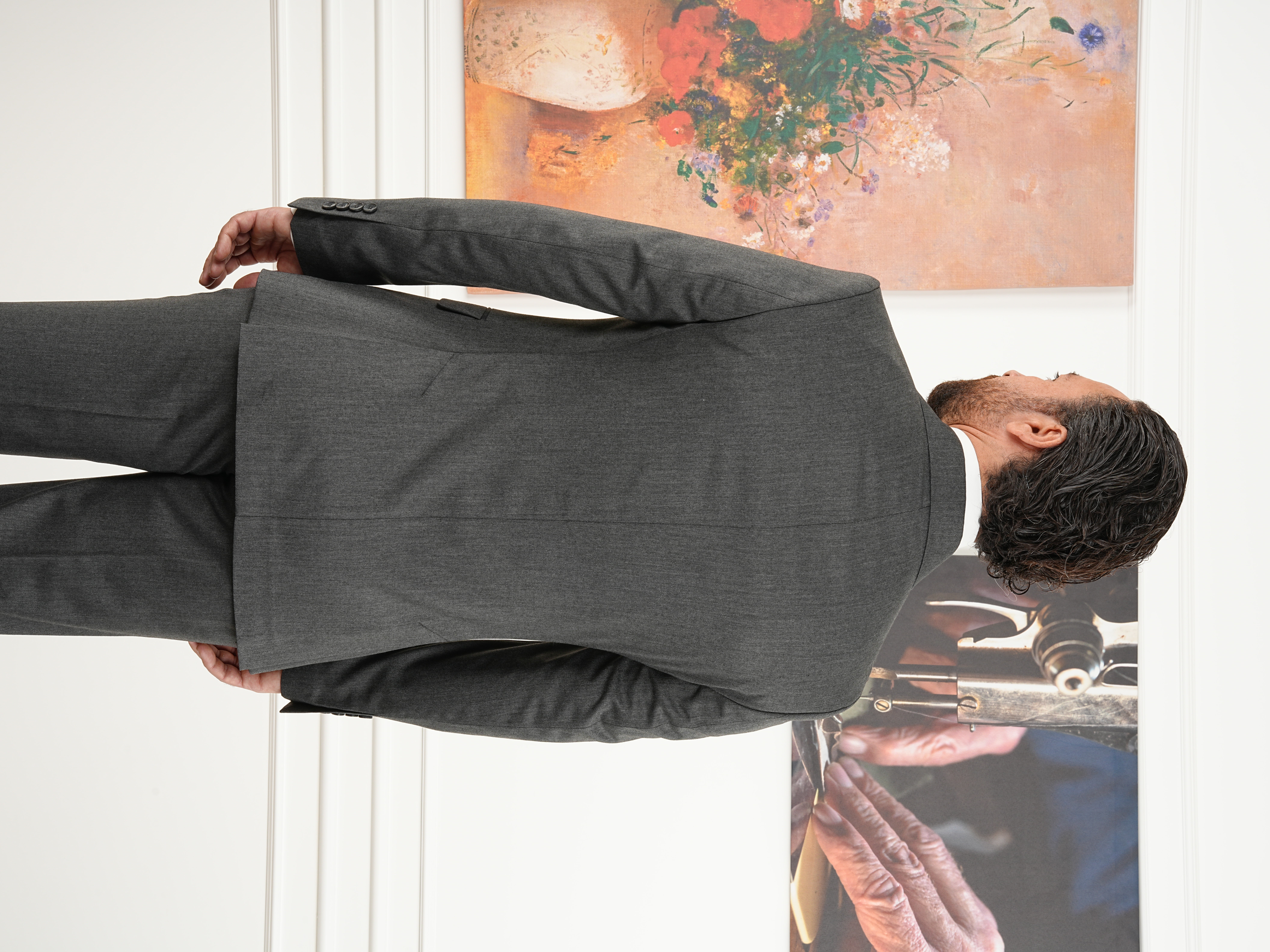 Erkek Slim Fit İtalyan Stil Kruvaze Takım Elbise Ceket Pantolon - Füme