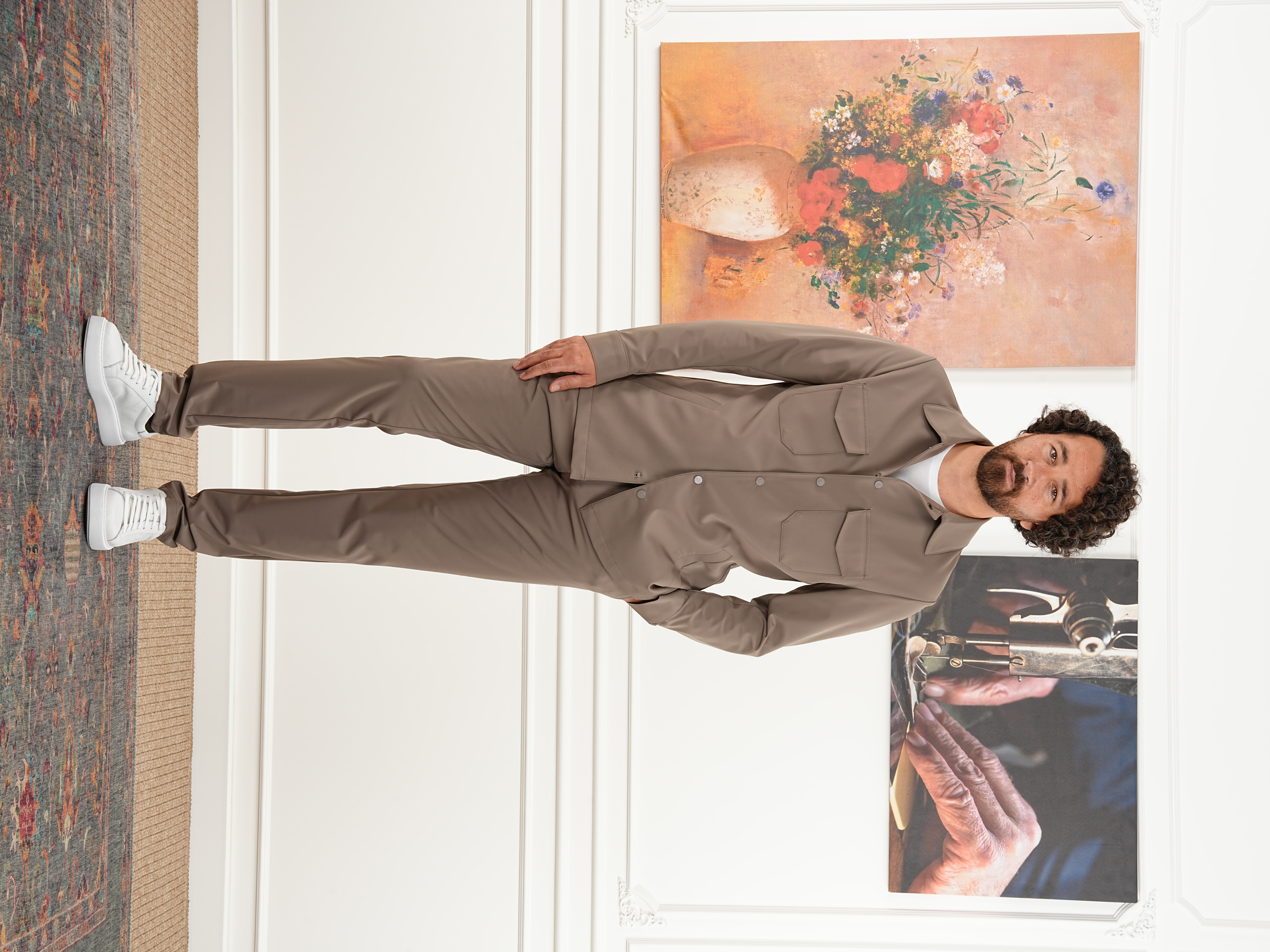 Erkek Slim Fit İtalyan Stil Safari Takım Ceket Pantolon - Sütlü Kahve