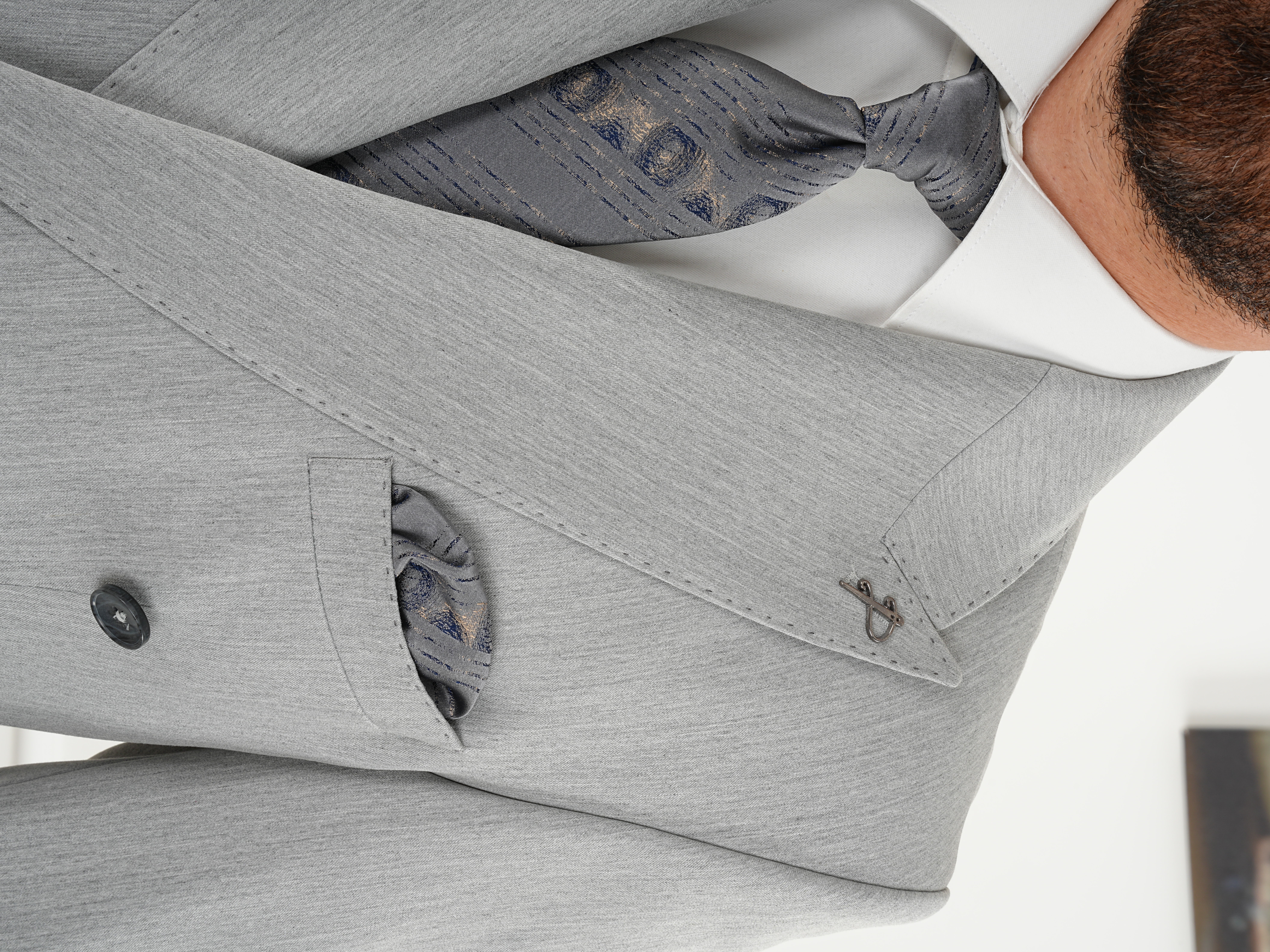 Erkek Slim Fit İtalyan Stil Kruvaze Takım Elbise Ceket Pantolon - Açık gri