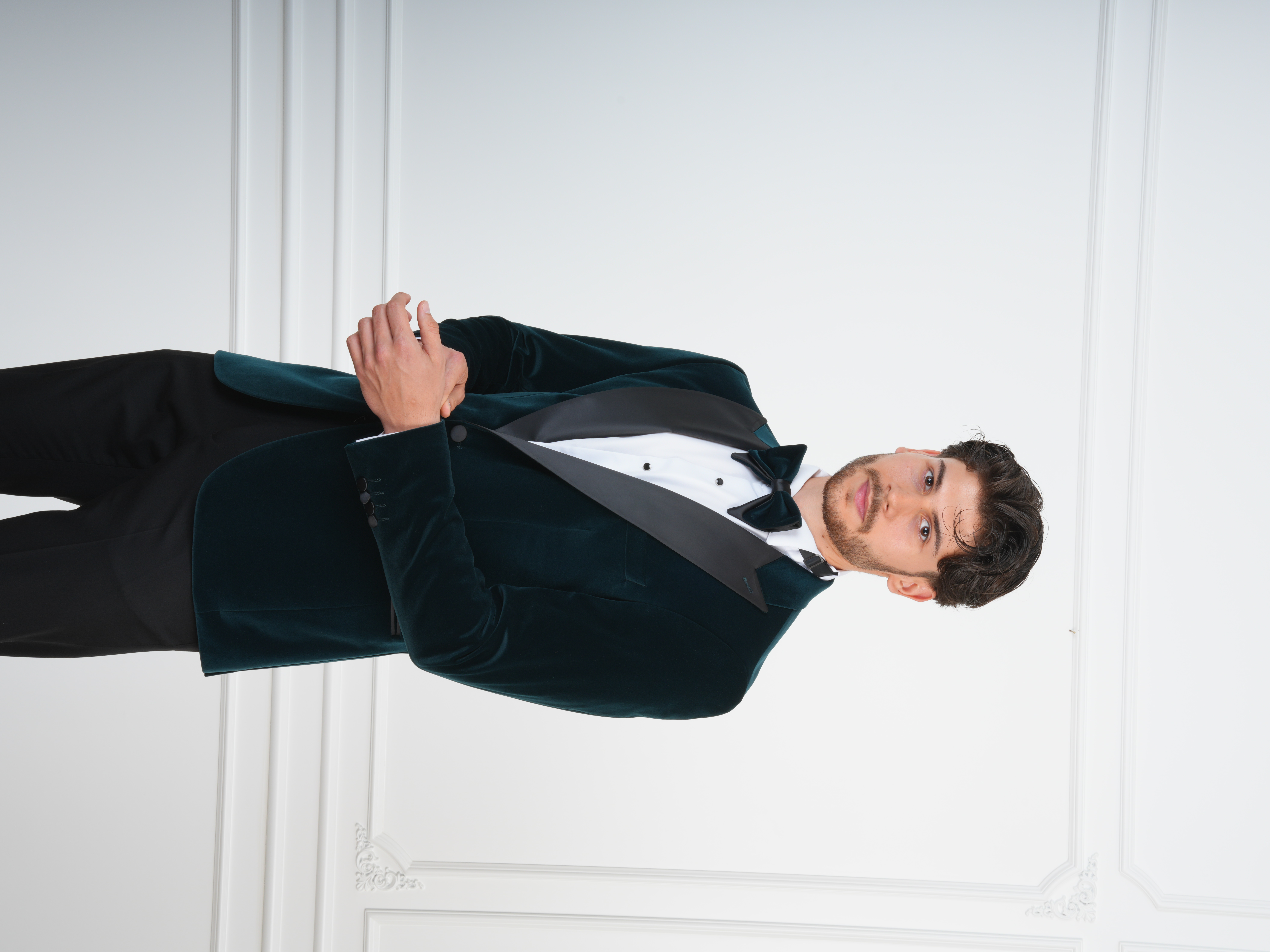 Erkek Premium Kadife Smokin Damatlık İtalyan Stil Slim Fit Ceket Pantolon Papyon - Haki