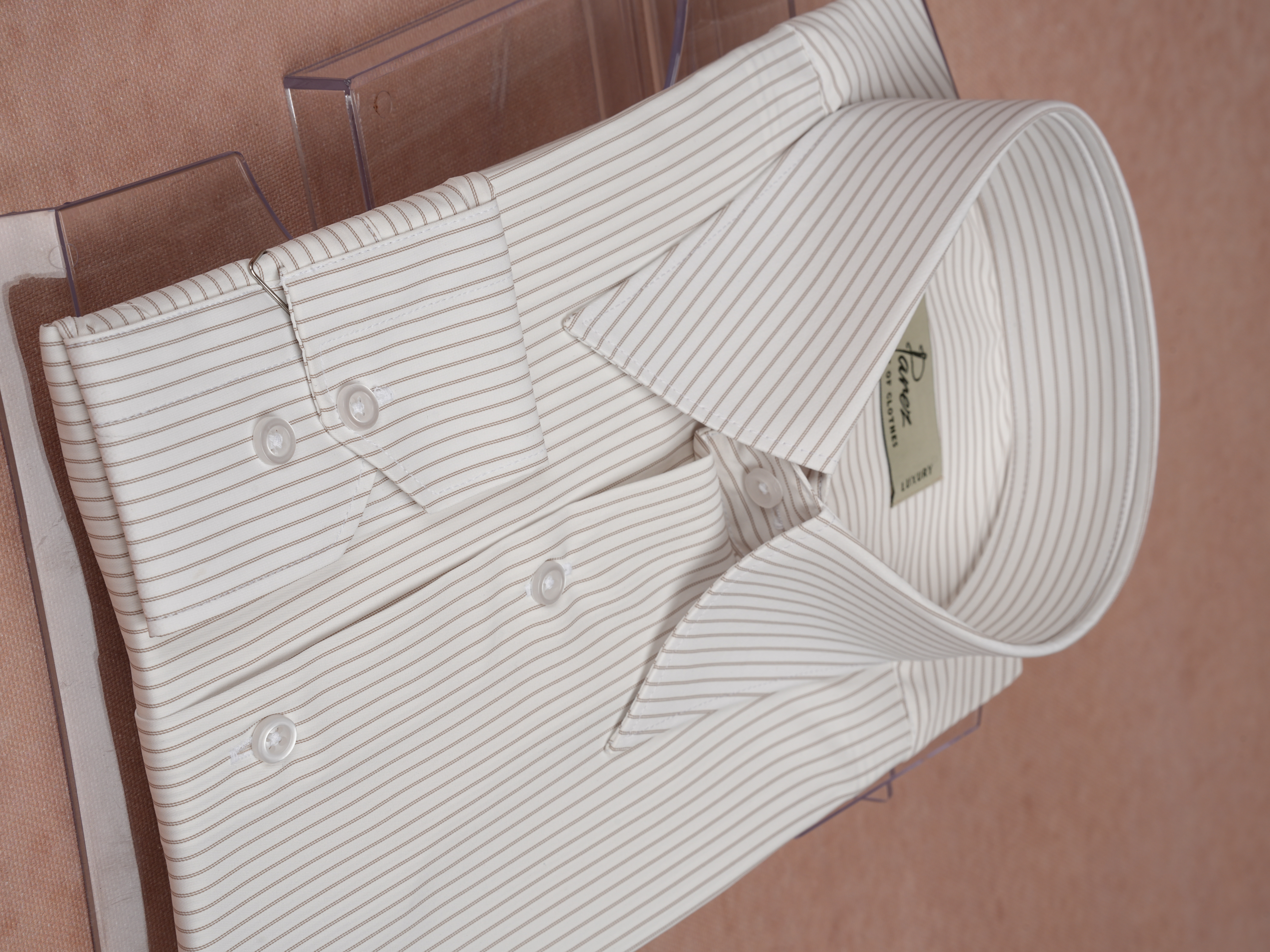 Premium İtalyan Stil Slim Fit Çizgili Sivri Yaka Erkek Gömlek - Kahve