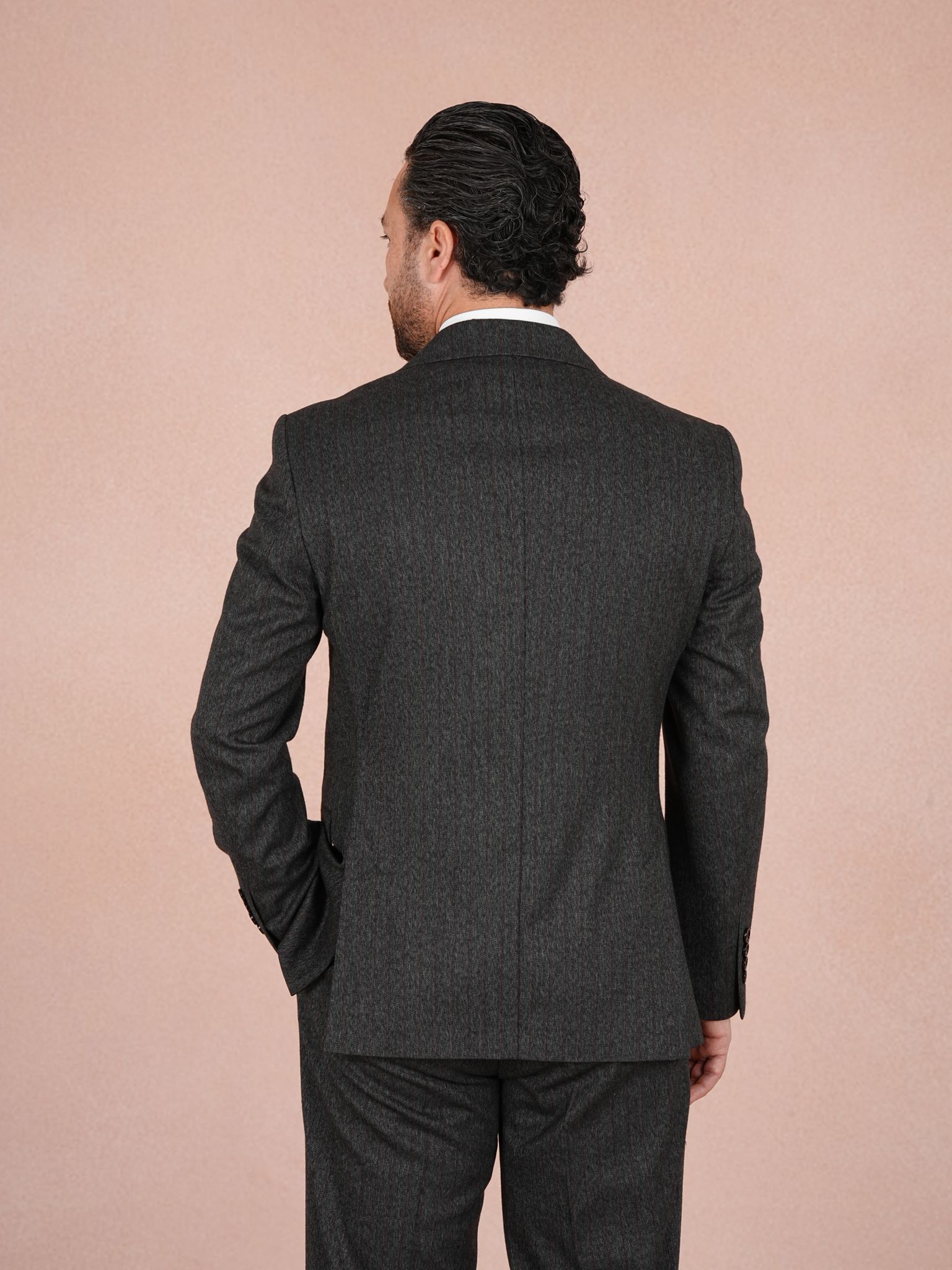 Premium Erkek ı Kruvaze Takım Elbise Slim Fit İtalyan Stil Punto Dikişli Ceket Pantolon - Antrasit