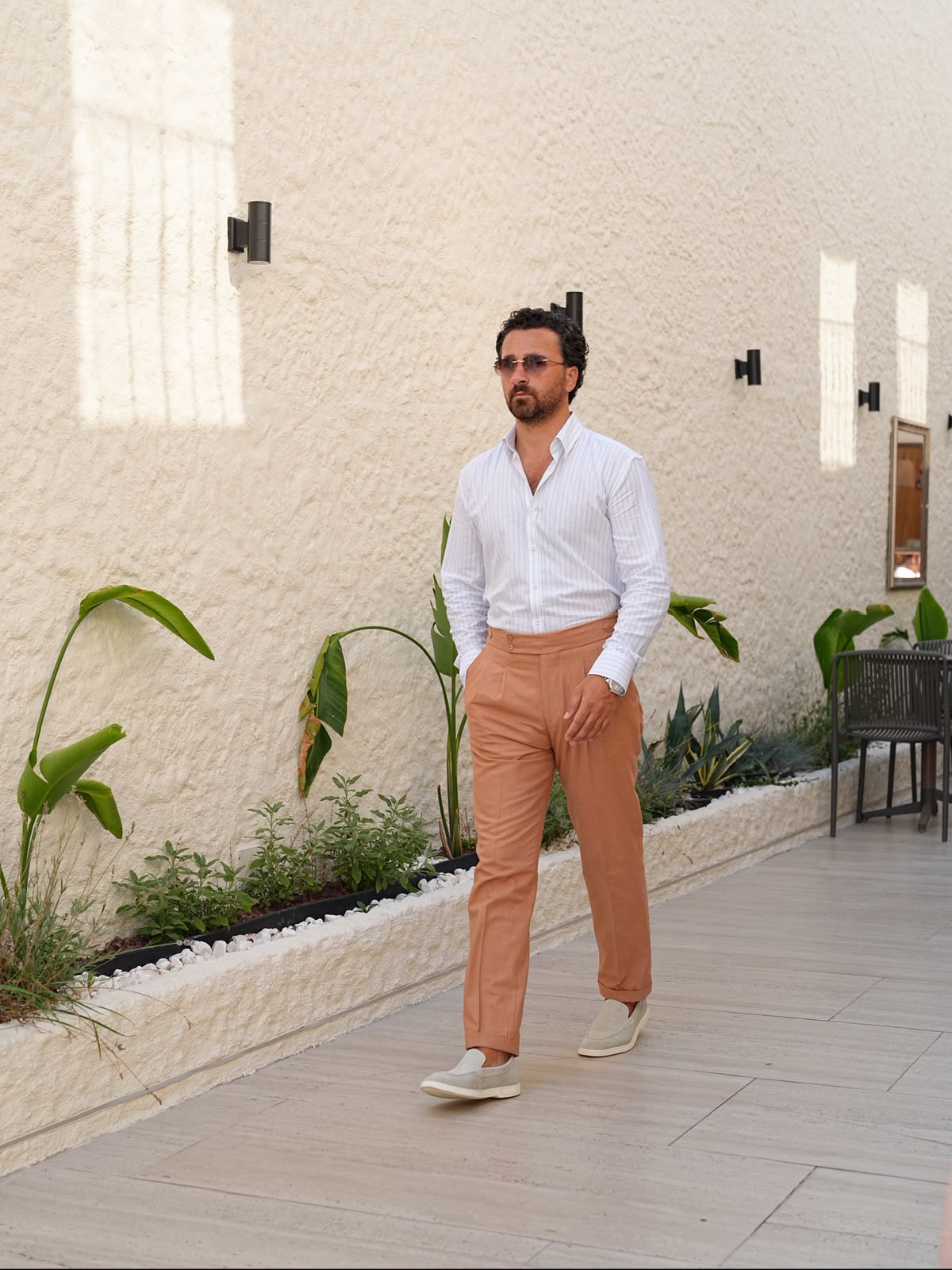 Erkek Regular Fit Yüksek Bel Piliseli Tokalı Kumaş Pantolon - Kiremit