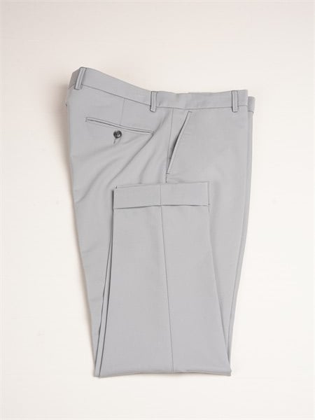 Erkek Slim Fit Yüksek Bel Duble Paça Kumaş Pantolon - Acık Gri
