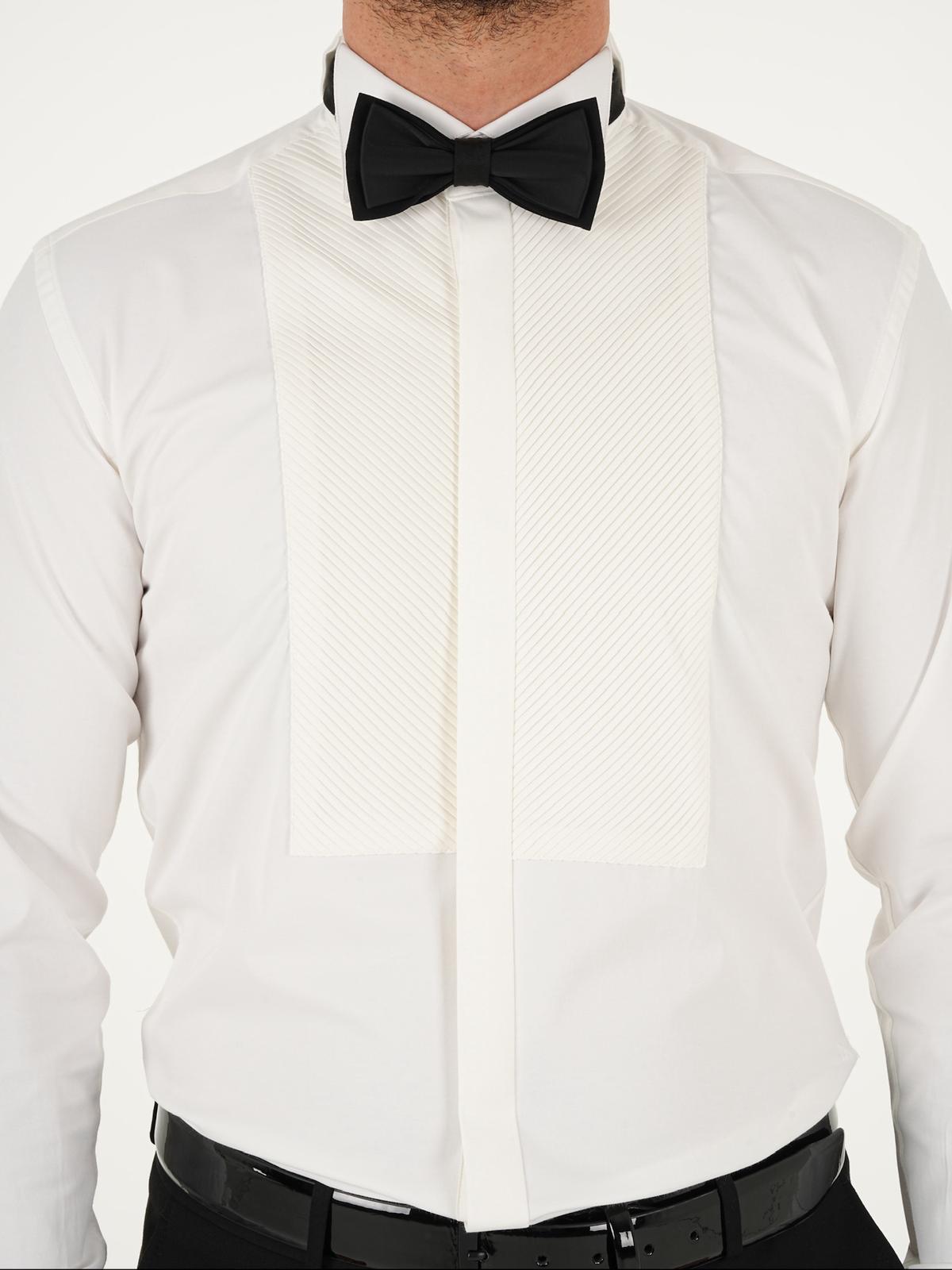 Erkek Premıum Slim Fit Pliseli Damatlık Gömlek - Beyaz