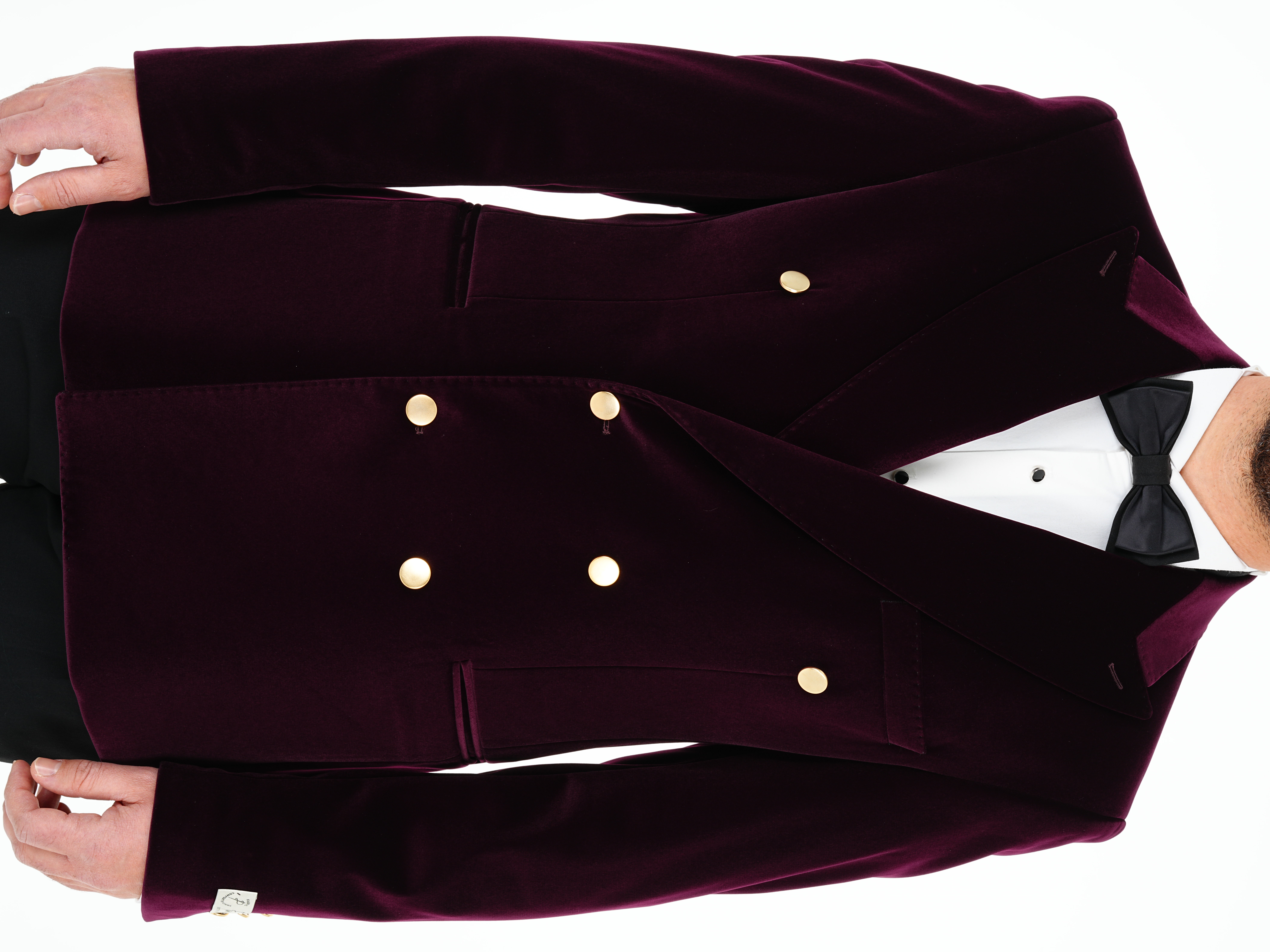 Premium Erkek Kadife Kruvaze Smokin Damatlık Gold Düğme Punto Dikişli Ceket Pantolon Papyon - Mor