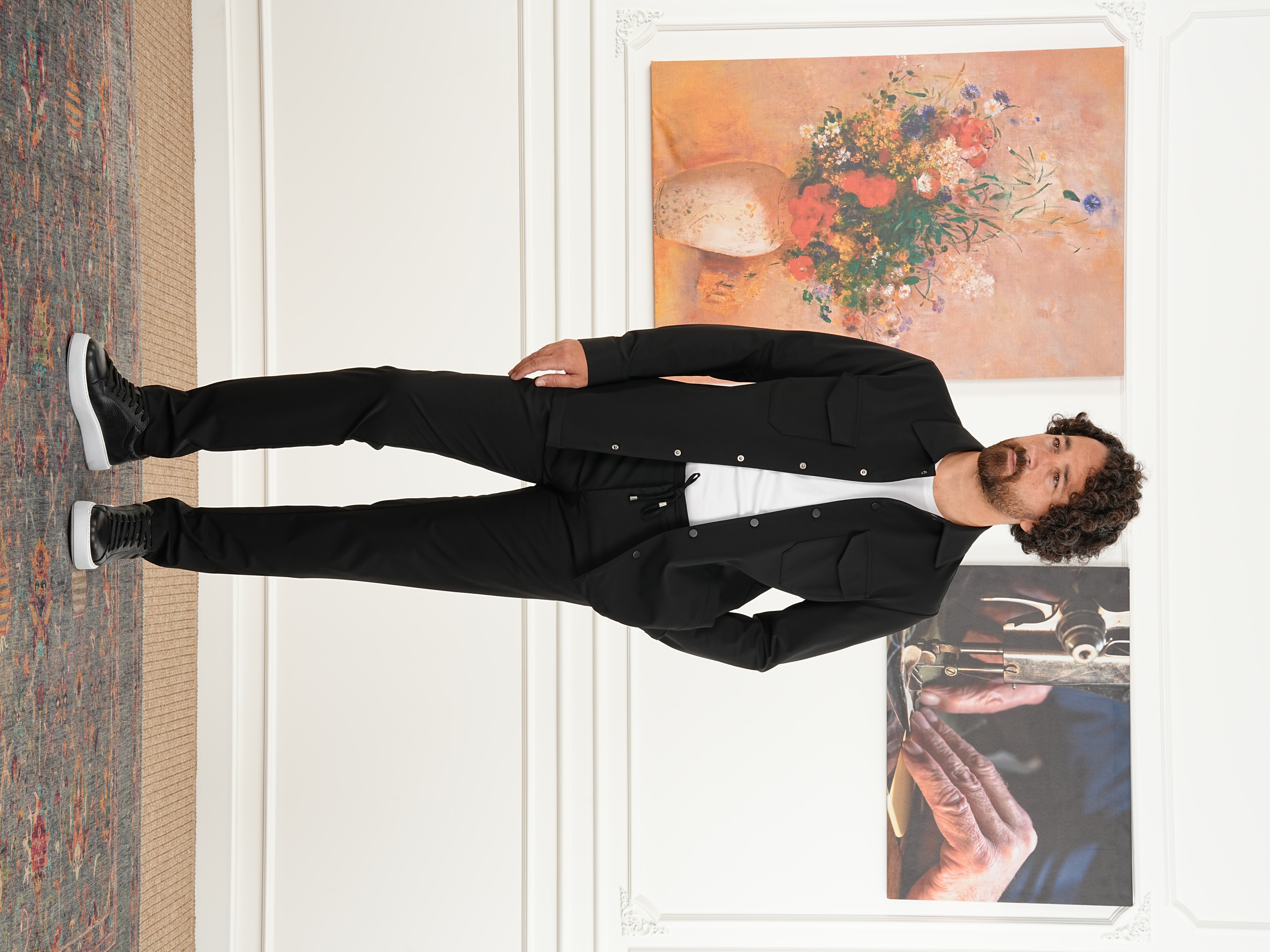 Erkek Slim Fit İtalyan Stil Safari Takım Ceket Pantolon - Siyah