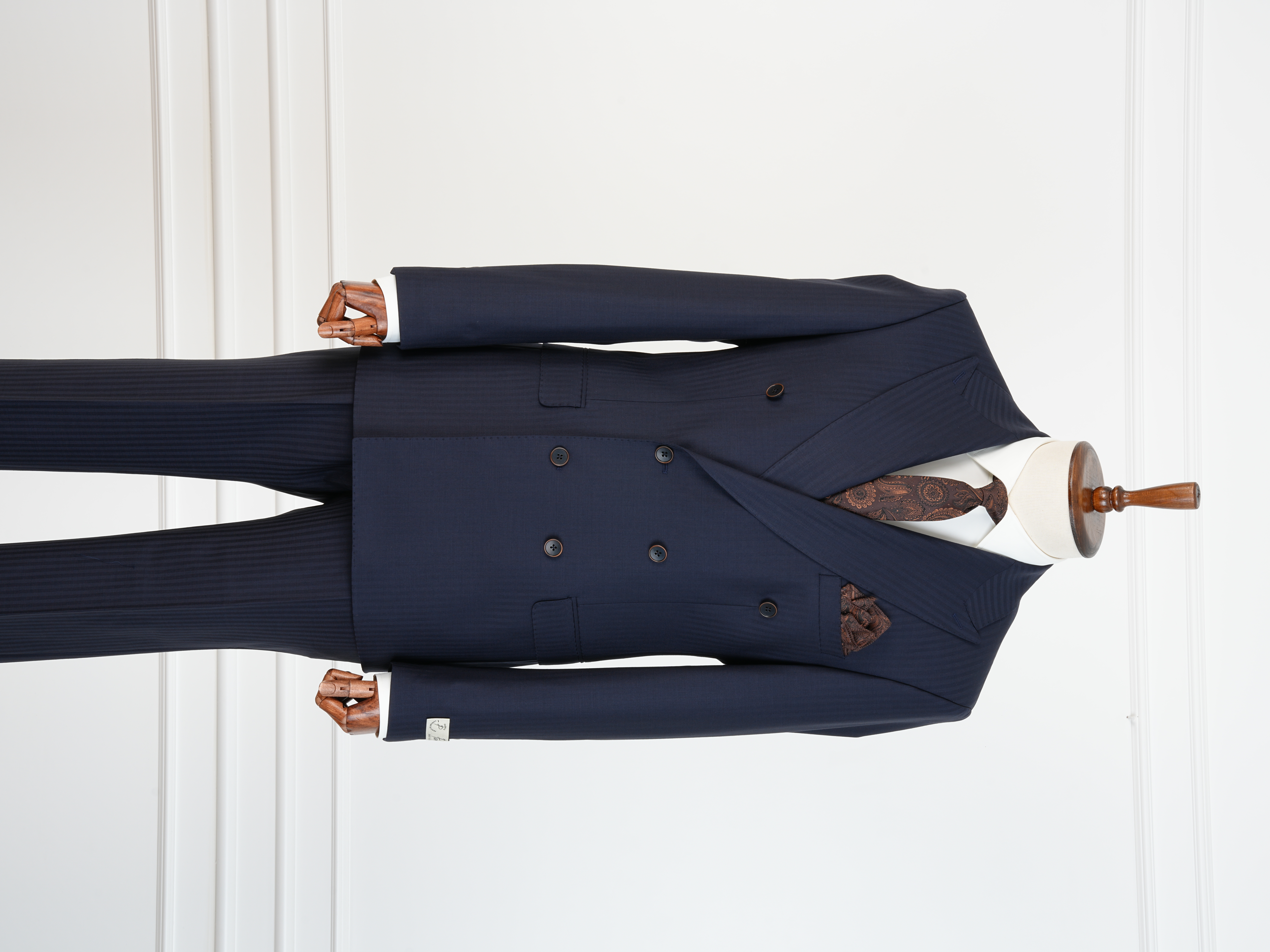 Premium Yünlü Erkek Kruvaze Takım Elbise Slim Fit İtalyan Stil Ceket Pantolon - Lacivert