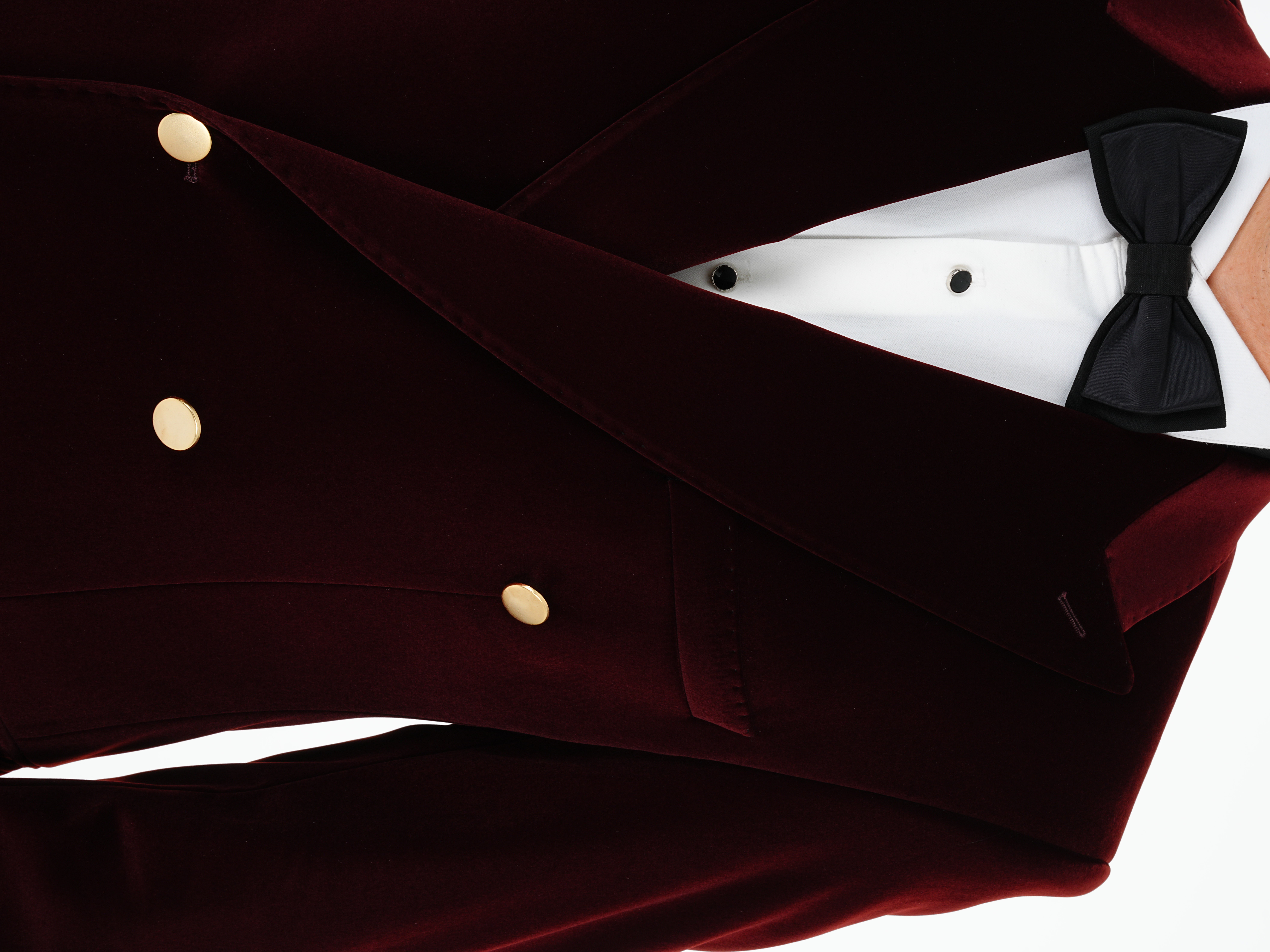 Premium Erkek Kadife Kruvaze Smokin Damatlık Gold Düğme Punto Dikişli Ceket Pantolon Papyon - Bordo