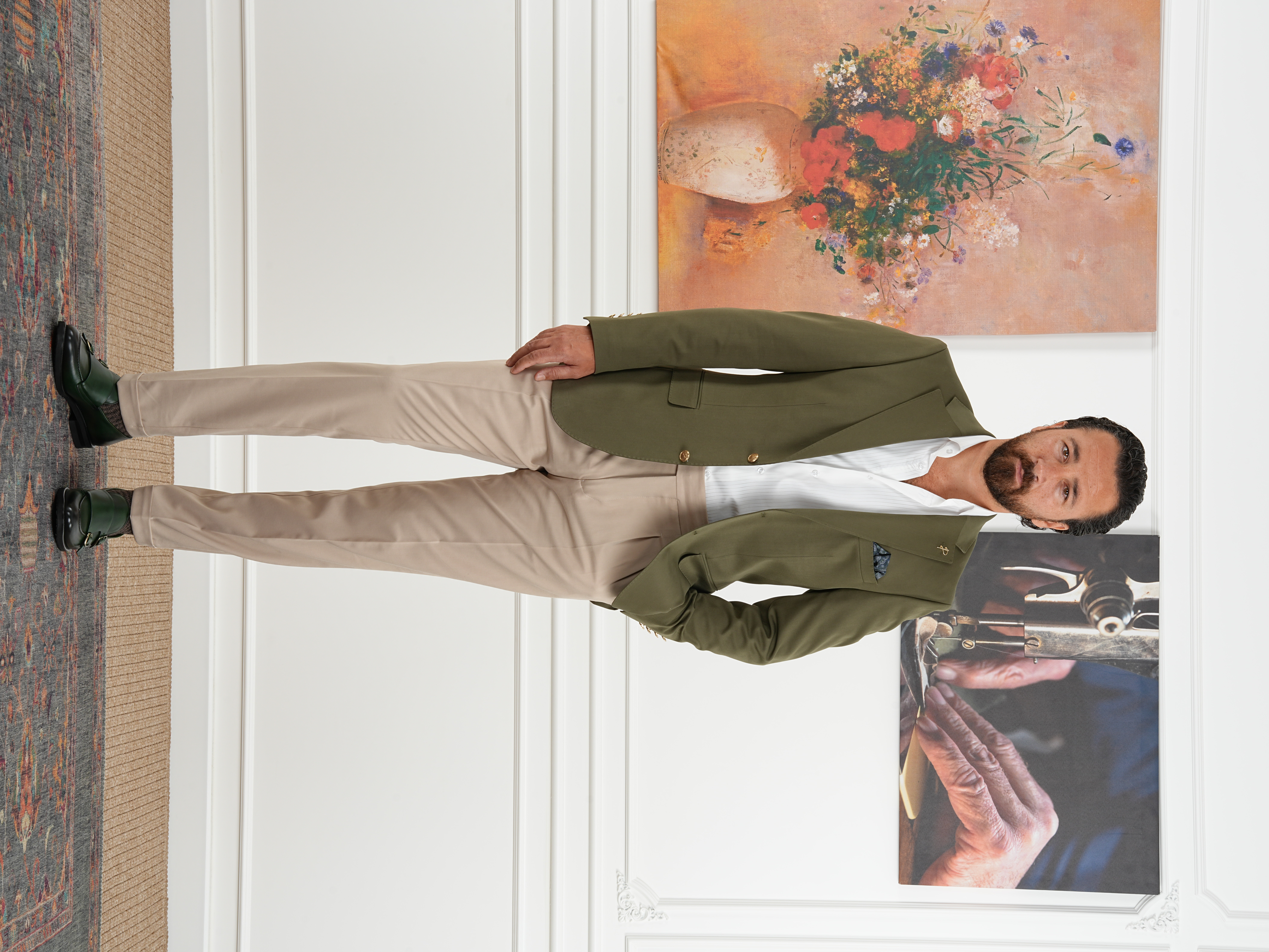 Premium İtalyan Stil Slim Fit Erkek Punto Dikişli Yarım Astarlı Ceket - Haki