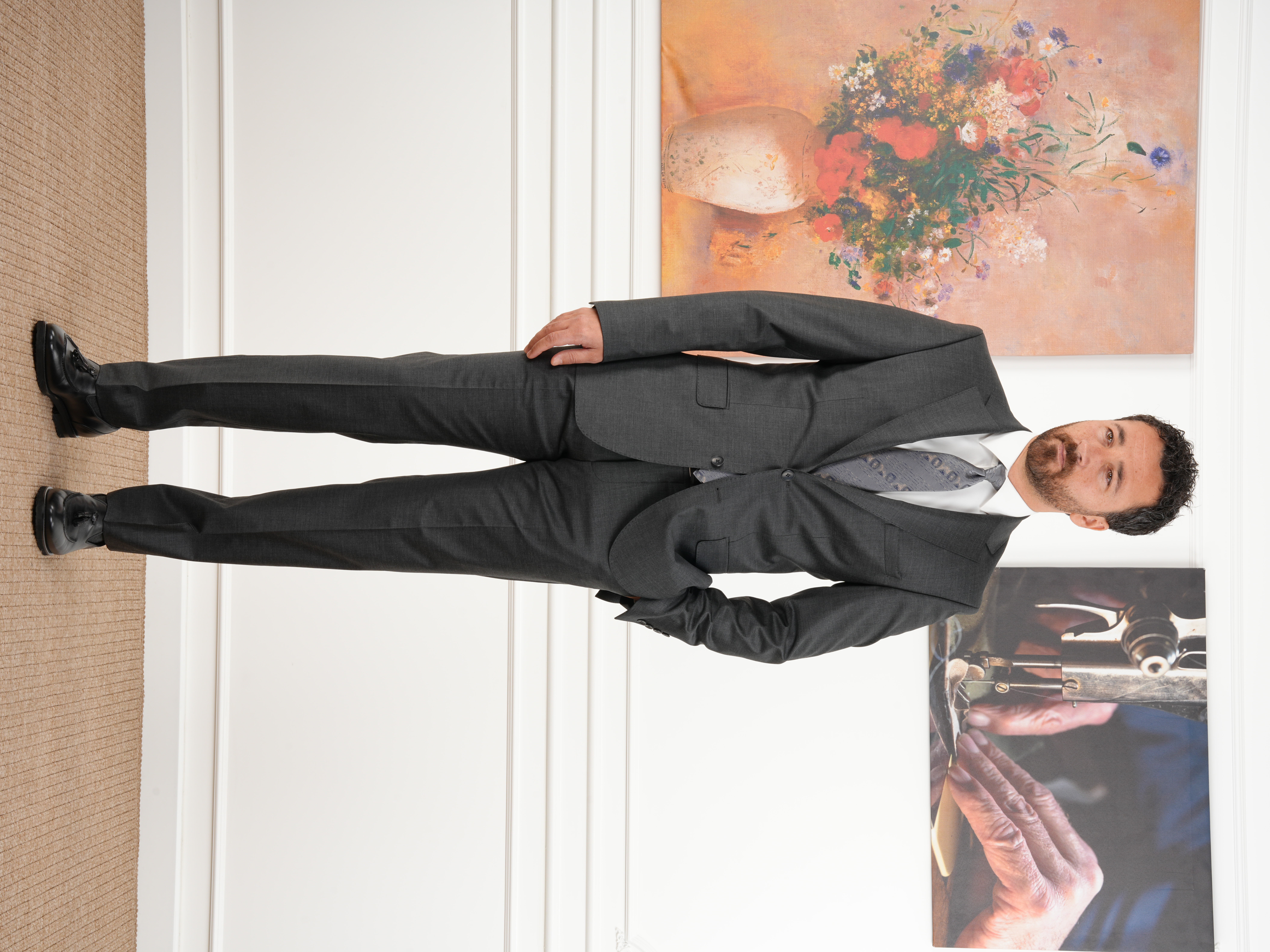 Erkek Regular İtalyan Stil Yünlü Mono Yaka Takım Elbise Ceket Pantolon - Antrasit