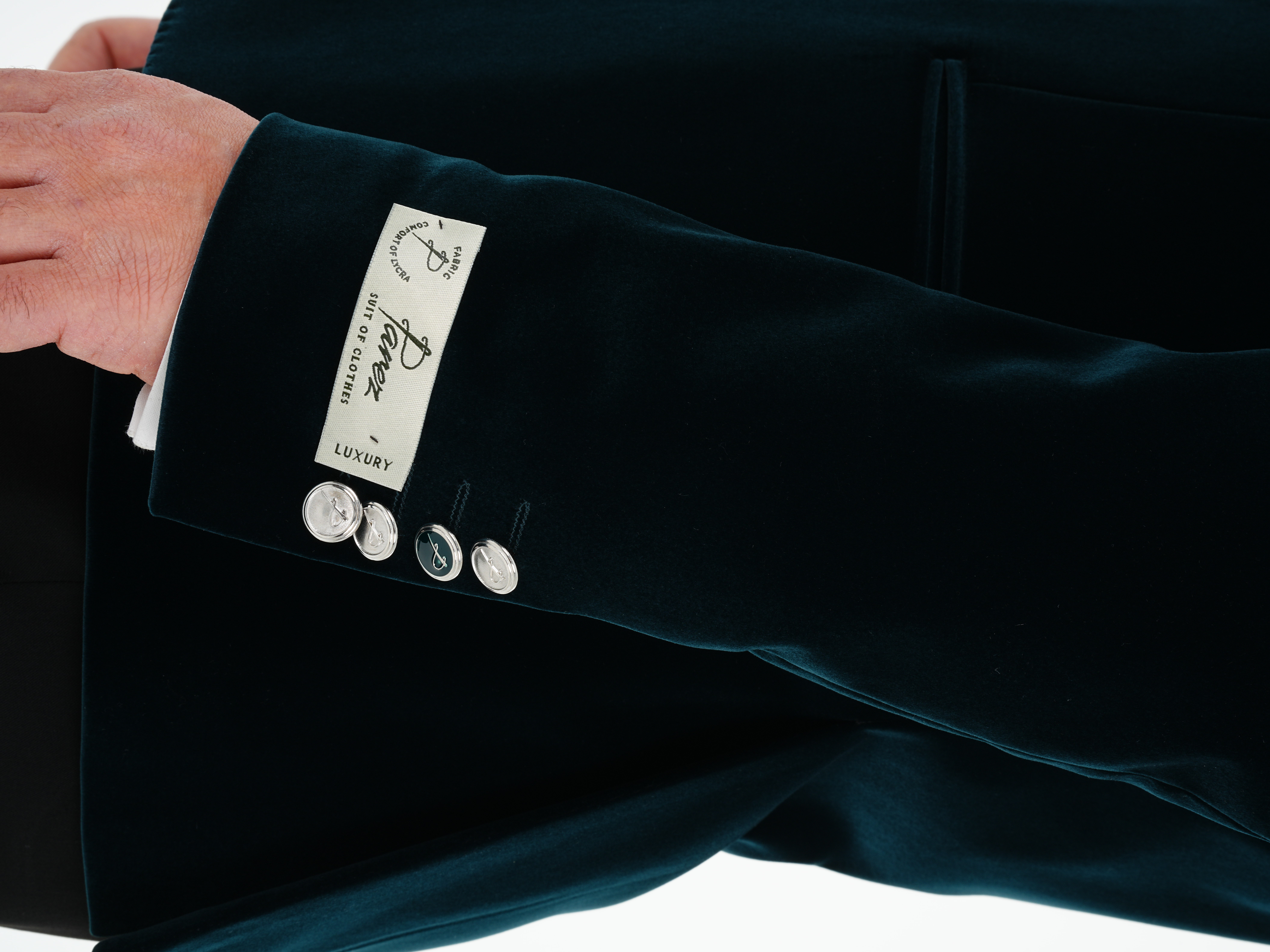 Premium Erkek Kadife Smokin Damatlık Gümüş Düğme Punto Dikişli Ceket Pantolon Papyon - Yeşil