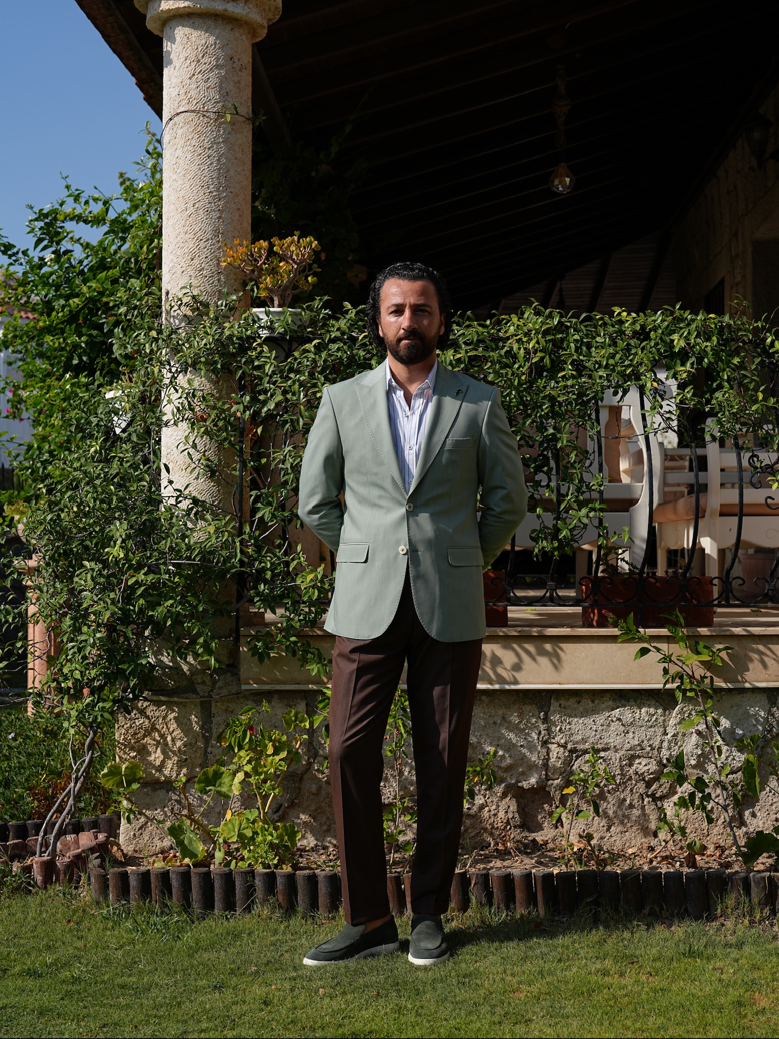 Erkek Premium İtalyan Stil Slim Fit Erkek Punto Dikişli Torba Cepli Yarım Astarlı Ceket - Su Yeşili