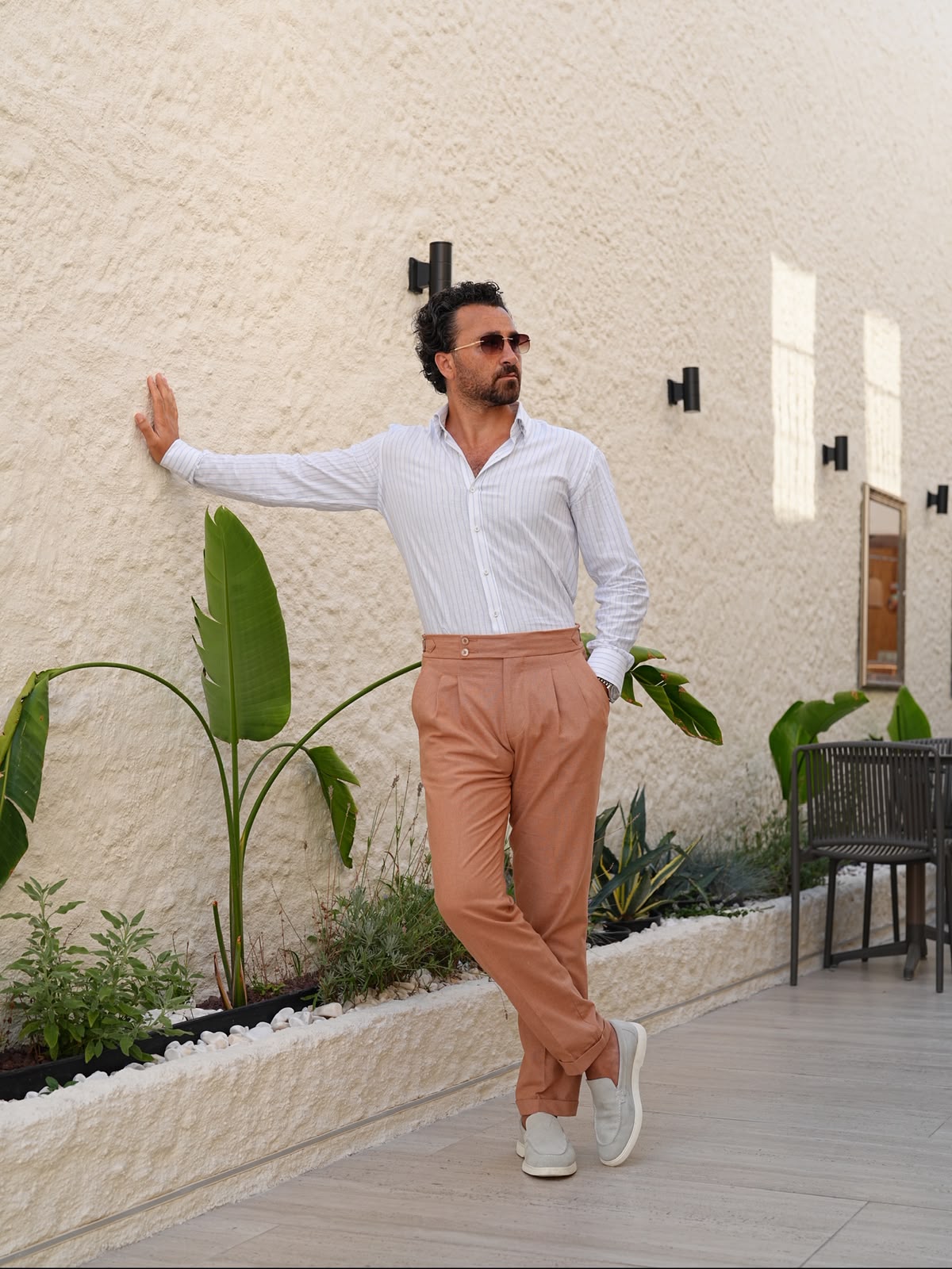 Mens Premium Regular Fit Striped Linen Shirt - Ice Blue